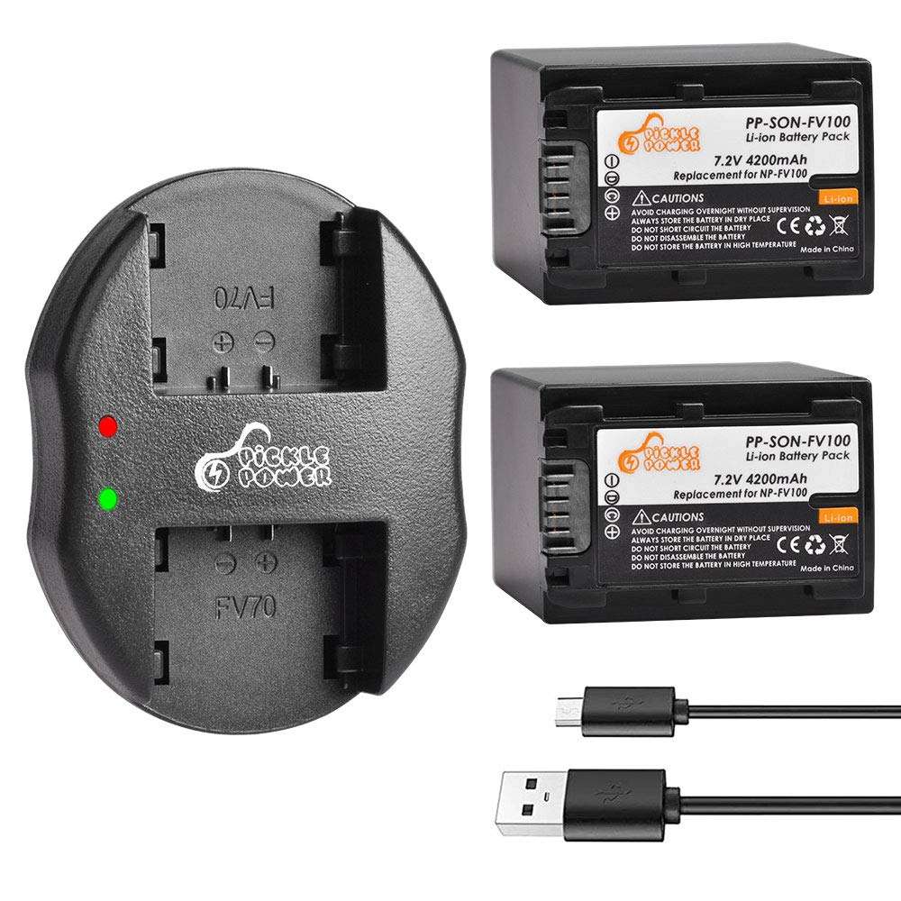 Pickle Power NP-FV100 Battery and Dual Slots USB Charger Compatible with DCR-SR15, SX44, SX45, SX63, SX65, SX83, SX85, FDR-AX100, HDR-CX105, CX350V, CX360V, CX550V, CX560V, CX700V, PJ10, PJ30, PJ50 1