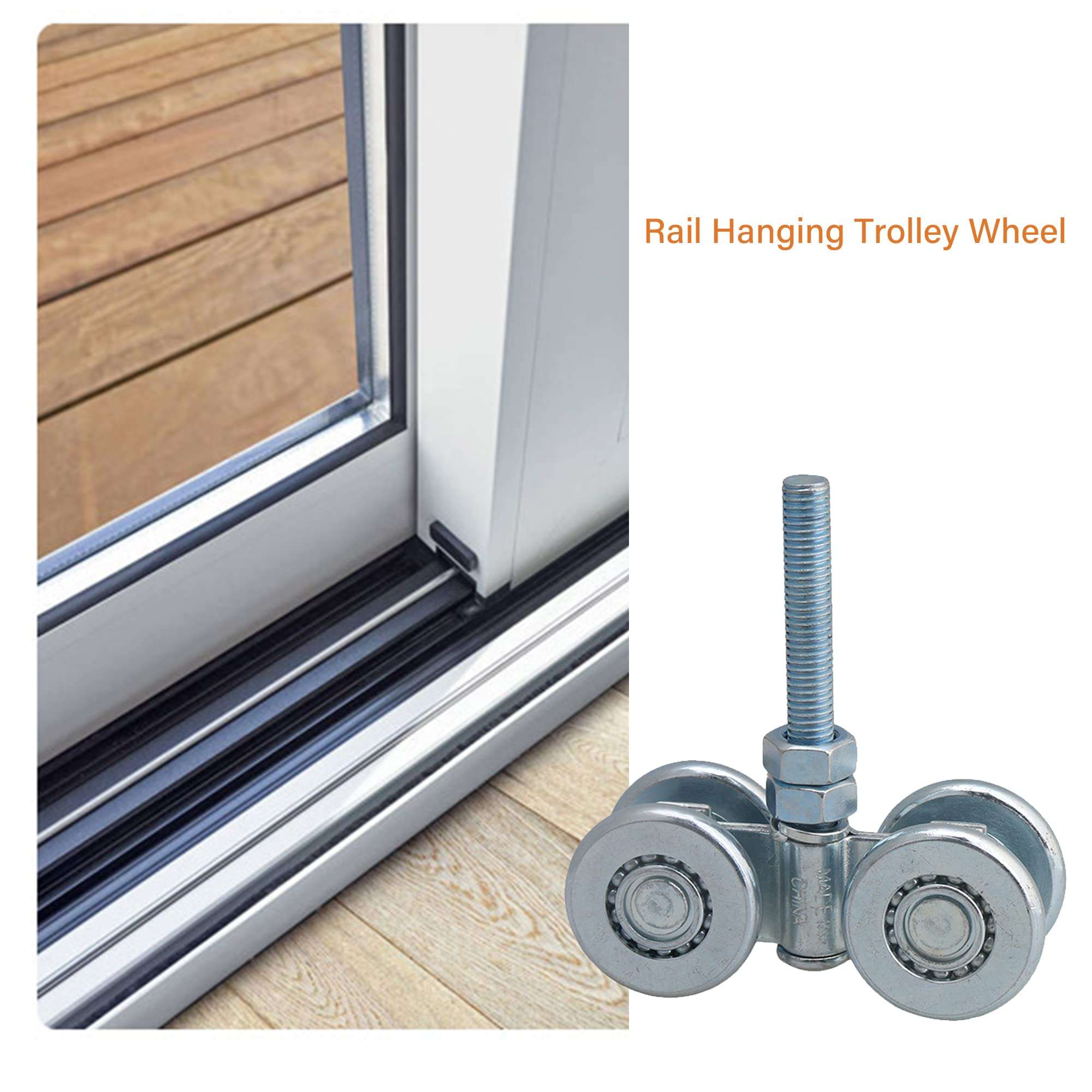 Dia 46mm Steel Double Wheel Rail Hanging Trolley Silver Sliding Track Roller Hanging Barn Door Rail Trolley Wheel H3-3 w/Nuts 6