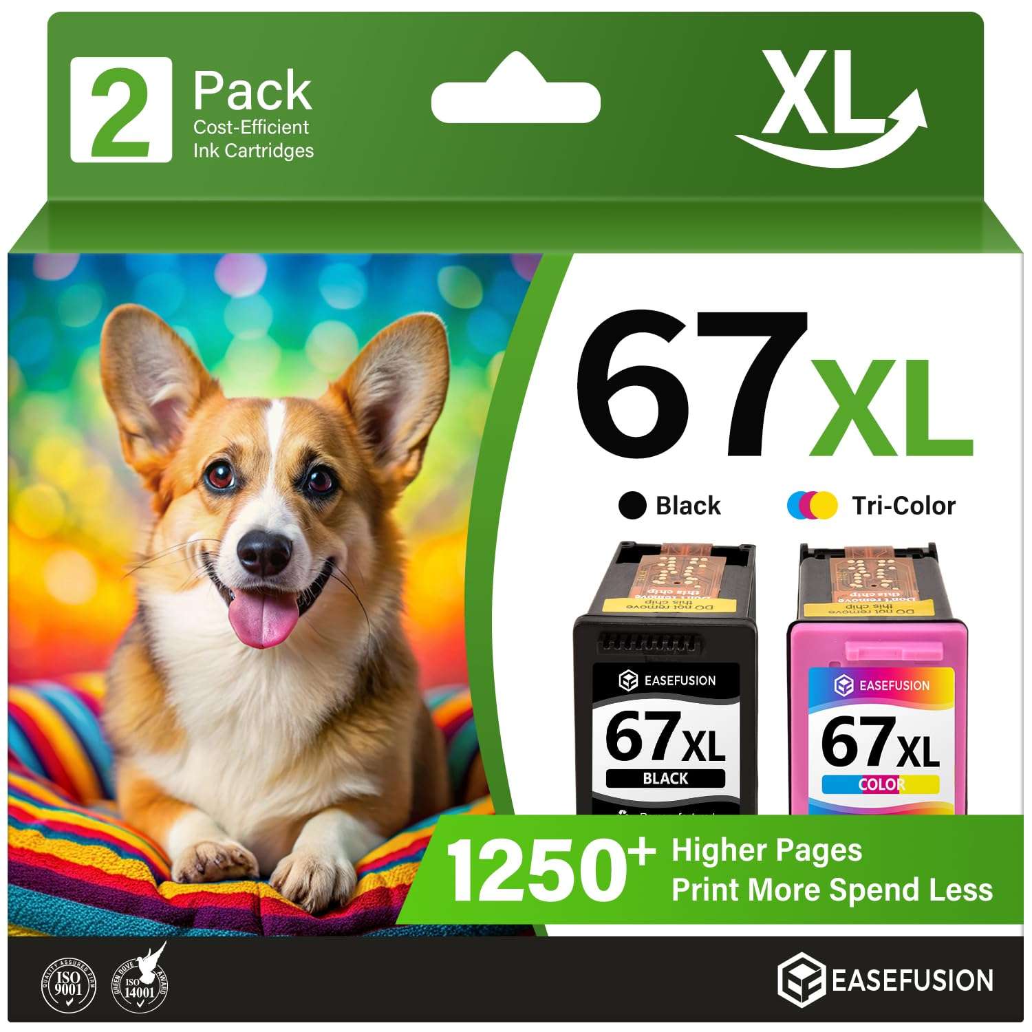 EaseFusion 67XL Ink Cartridges Black/Color Combo Pack Replacement for HP Ink 67 for 67XL HP Printer Ink Compatible with DeskJet 2855e 2755e 2700 4255e 4155e 4100 Envy 6000 6055e 6455e Printer 1