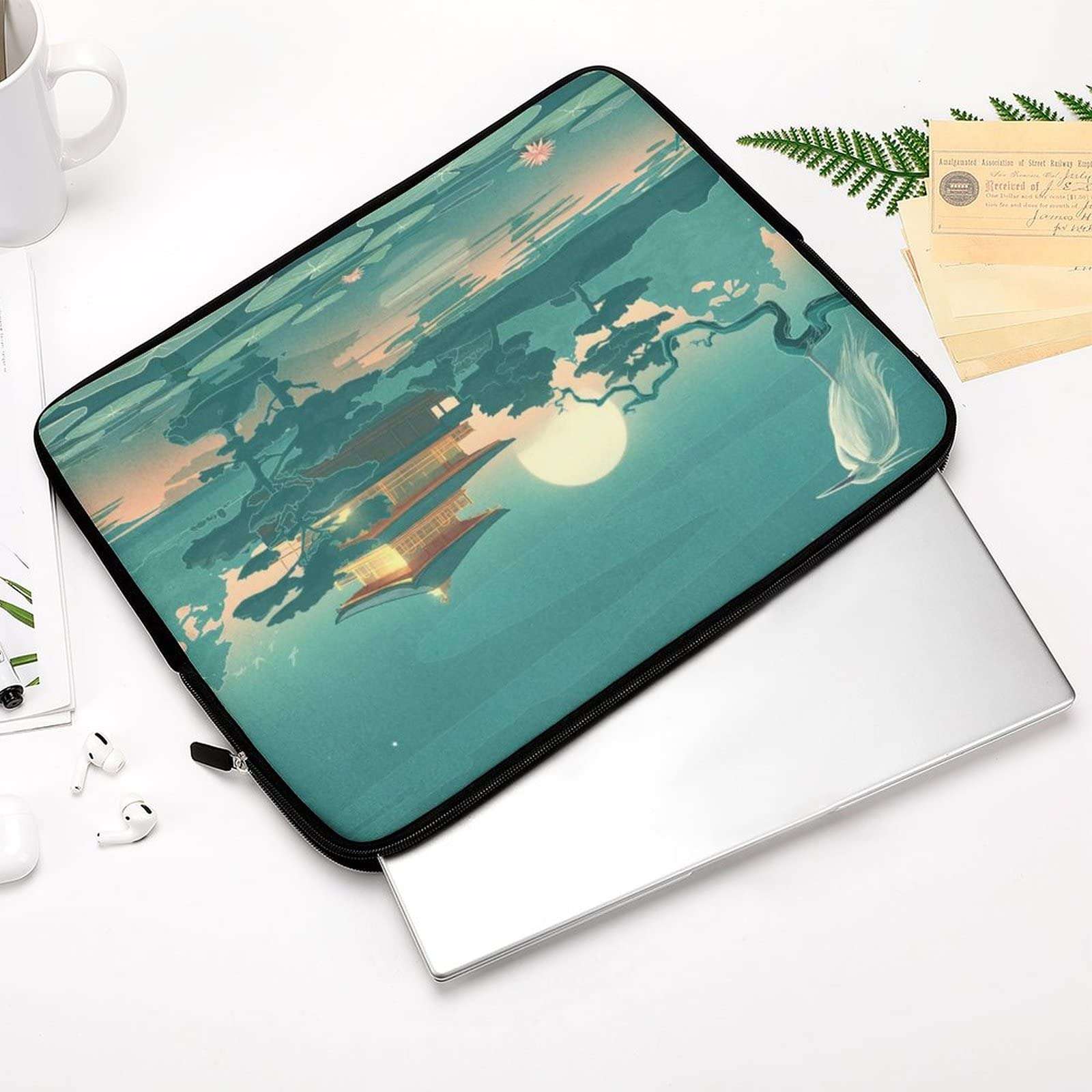 Japanese Anime Palace Moon Lotus Pond Laptop Cover Case Protective Laptop Sleeve Bag Briefcase Carrying Case for Men Women 17inch 5