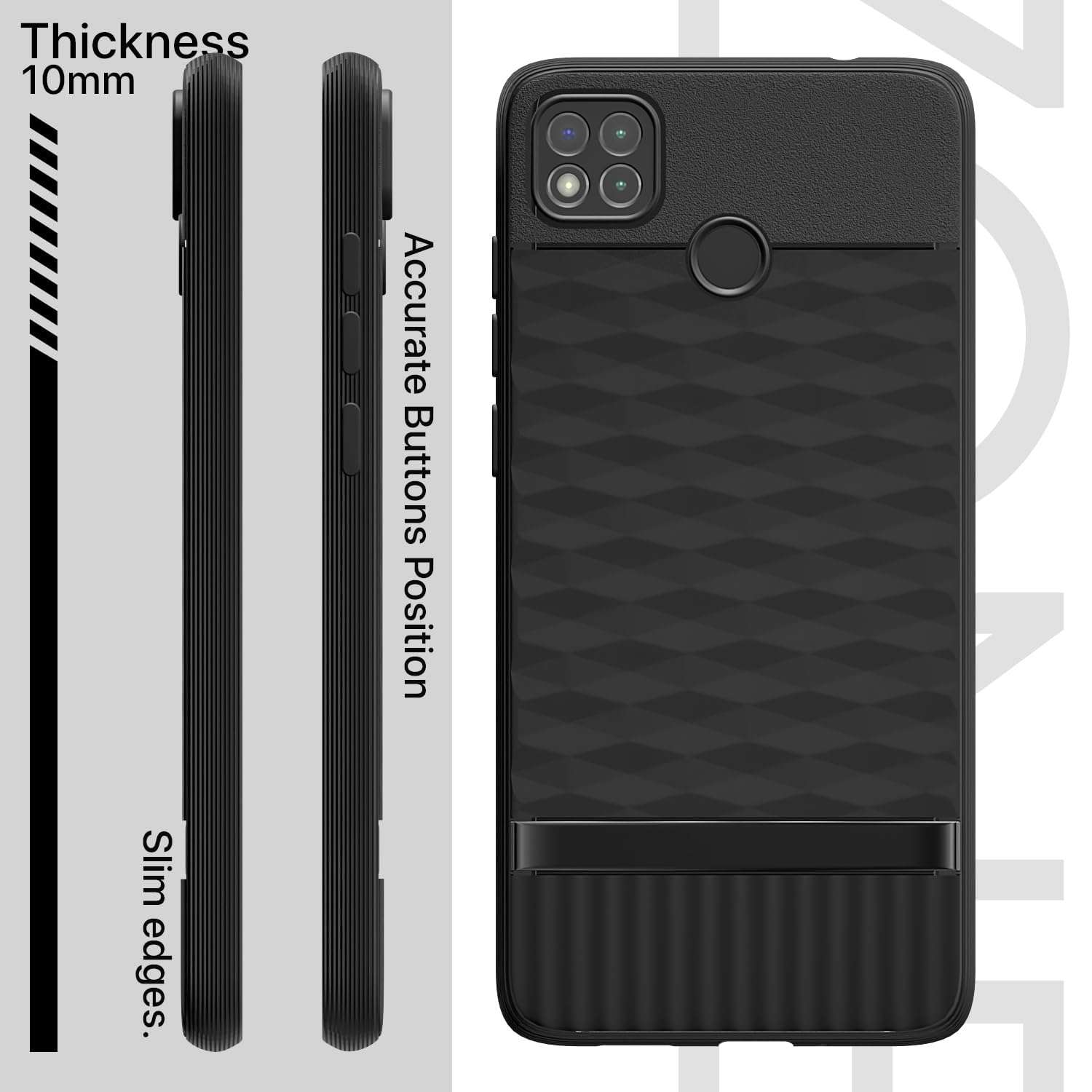 Pikkme Back Cover for Poco C31, Mi Redmi 10A / 10A Sport, Redmi 9 / Redmi 9 Activ / 9C Camera Protection 3D Hexa Cube Design Silicone Protective Bumper Case (Black) 4