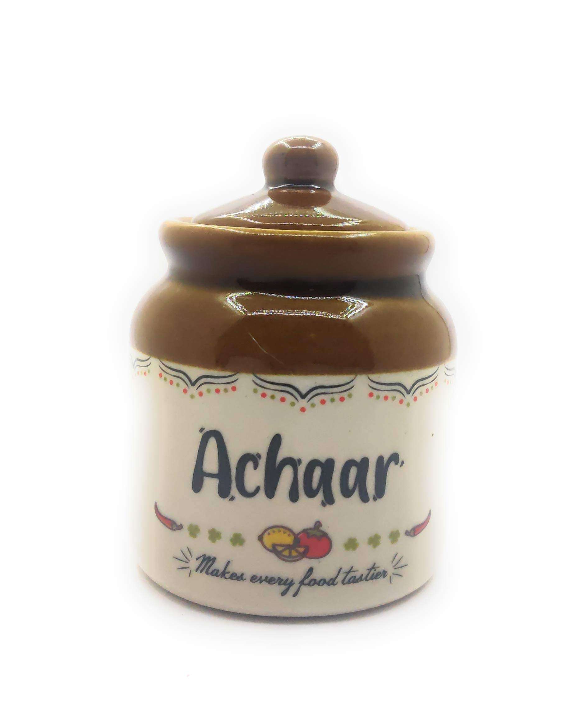 Ek Do Dhai Classic Pickle Achar Love Ceramics Jar with Lid, Big Food Storge Canister Porcelain Dry Food Container Round White Kitchen Countertop Pantry for Store Chutney Martbaan Stoneware 1 Piece 3