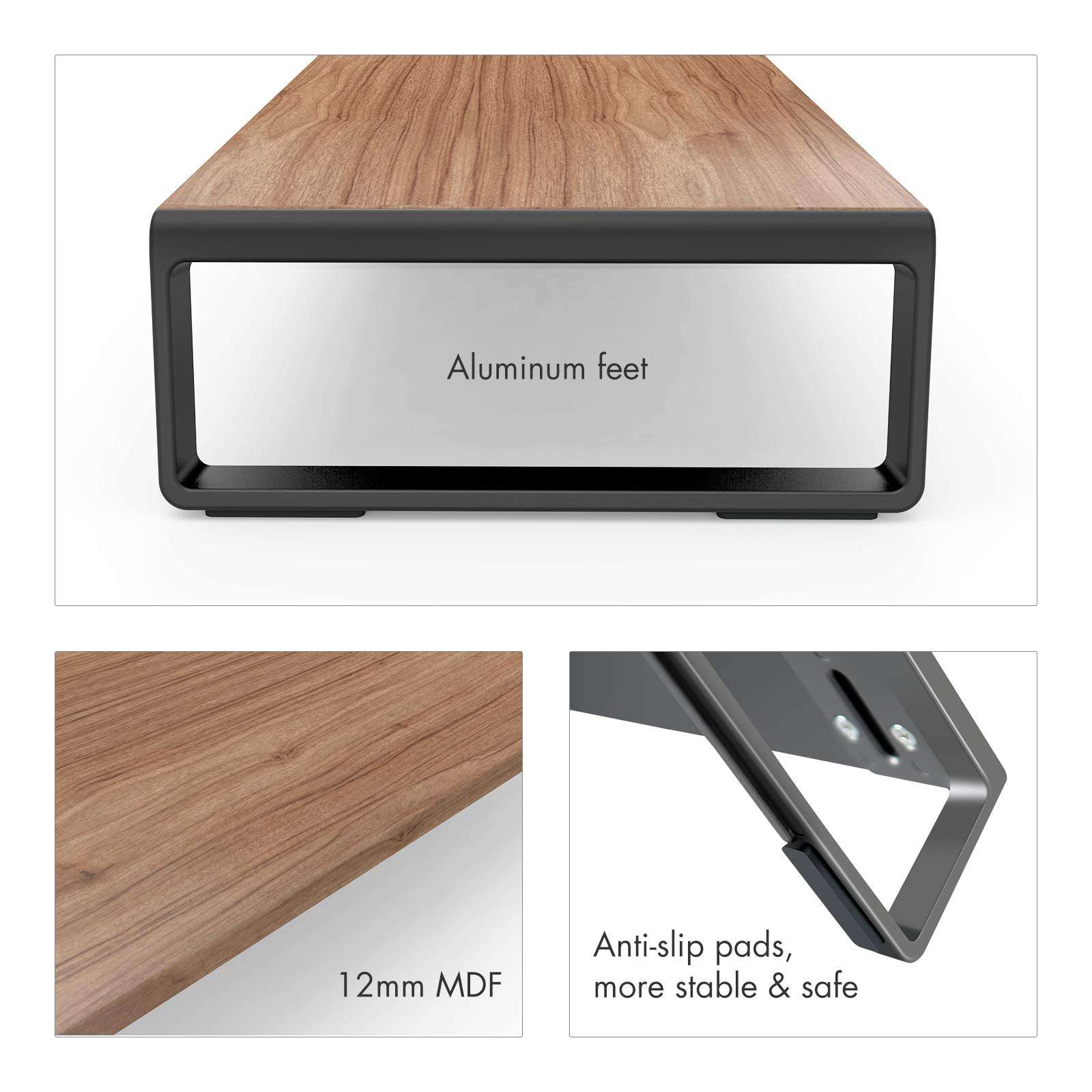 Upergo Monitor Stand Riser, Desktop ,Ergonomic Computer Riser Monitor Stand with Aluminum Feet for Laptops, Printers, PCs, Small TVs, Keyboard Storage, Monitor Riser Desk Organizer for Home & Office 6