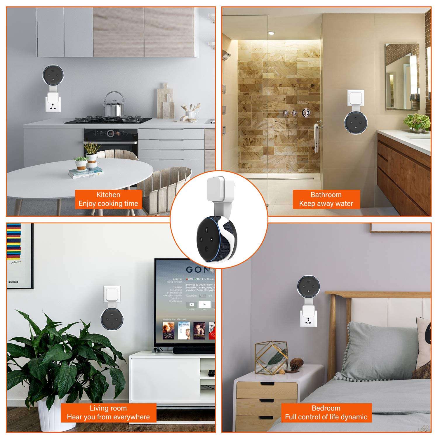 WGOAL Outlet Wall Mount Holder Case for Dot 3rd Generation, Clever Space Saving Design for Smart Home Speakers, Perfect Hide Messy Wires, Dot Accessories Without Screws (White -1 Pack) 6