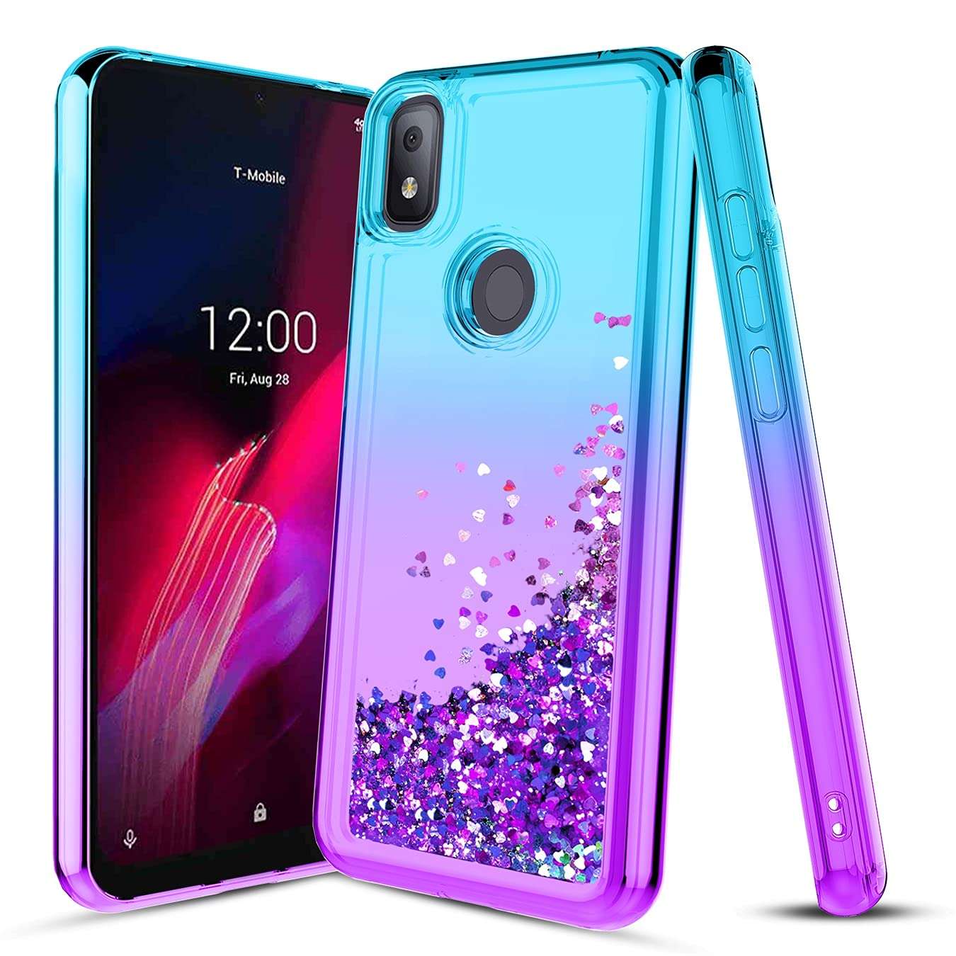 Tmacker for T-Mobile Revvl 4 Case,TCL Revvl 4(Not Fit 4 Plus) Phone Case,TPU Glitter Quicksand Shockproof Protective Phone Cover for Girls Women-Teal/Purple 1