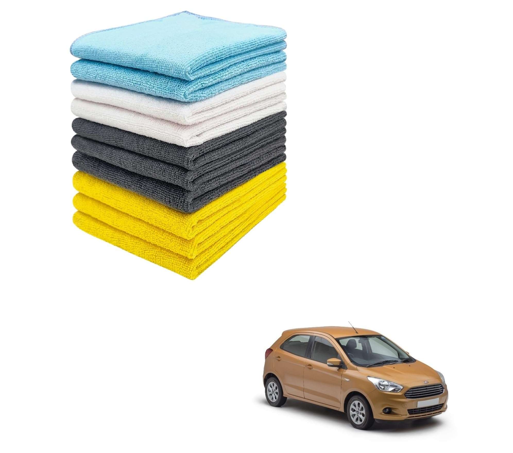 Kozdiko Car Microfiber Cleaning Cloths 40x40cms 300 GSM (Pack of 10) Multi-Colour Highly Absorbent Lint and Streak Free Wash Cloth Compatible with Ford Figo New (2015-Present) 1