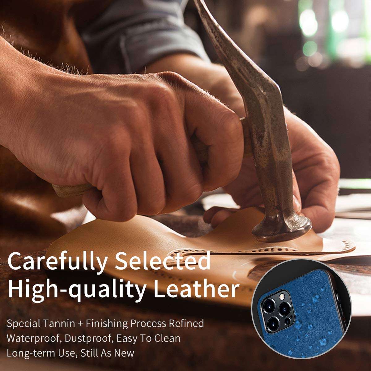 Neeliup Compatible with iPhone 12/12 Pro Magnetic Case, [Invisible Metal Plate Support Magnetic Car Mount][Premium PU Leather] Soft Silicone Bumper Ultra Slim Shockproof 6.1" Cover-Sky Blue 3