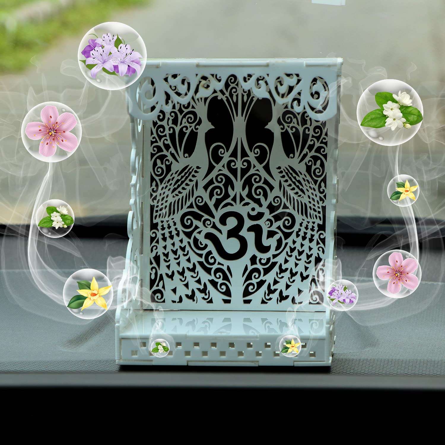 VPLLEX Car Temple for Dashboard | Temple with Essential Oils | Religious Gift | Wooden Temple | Mandir | Fragrances with Temple | Car Showpiece | Car Interior Decoration (Om_Softner) 3