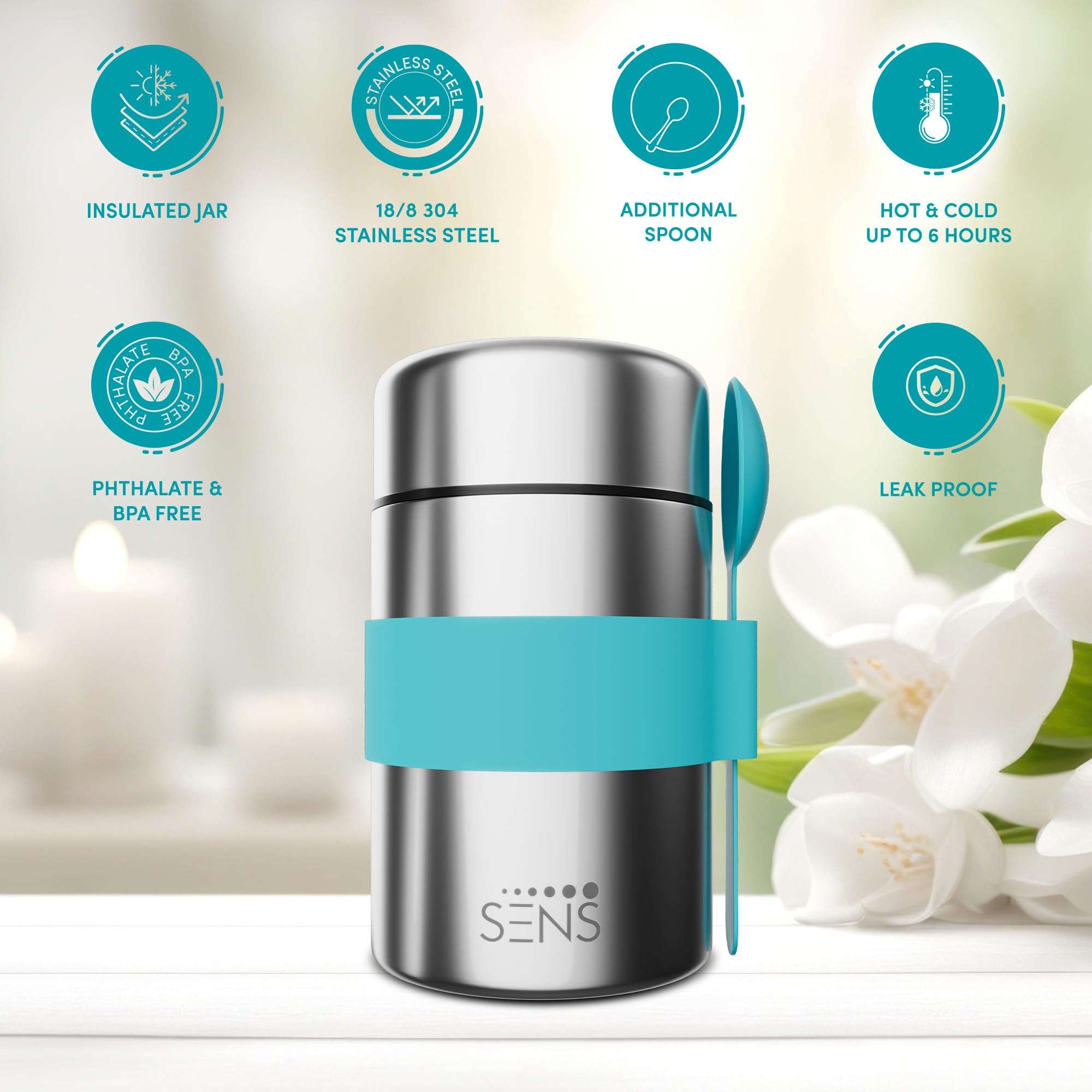 SENS JarJoy Food Jar 480ml for Kids, Additional Spoon, 304 Stainless Steel, hot or Cold up to 6 hrs, School, Picnic, Kids - Berry 5