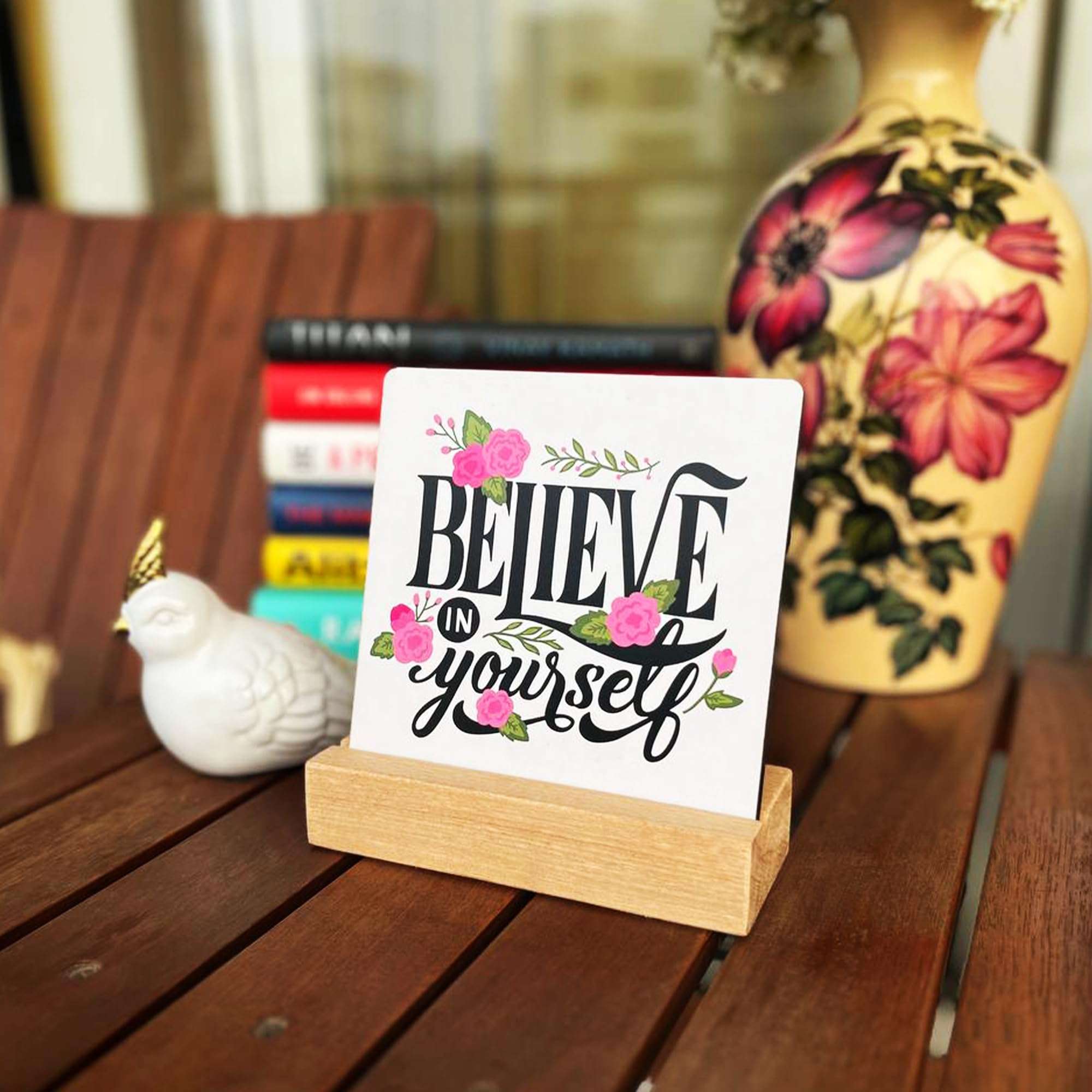 RAG28 Wooden Believe in Yourself Study Office Table Decor Showpiece Home Decor Items (Size: 6.5X6 Inches, EK8) 1