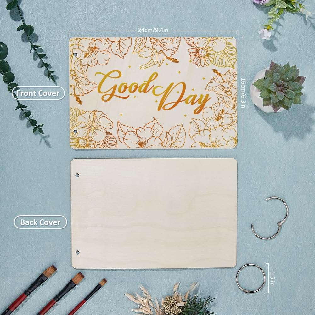 SUPERDANT Wooden Card Keeper Binder Good Day Greeting Card Organizer Flowers Postcard Photo Album Cover Hibiscus Flowers Birthday Cards Keeper Book Holder Organizer Wedding Holiday Keepsake Gifts 4