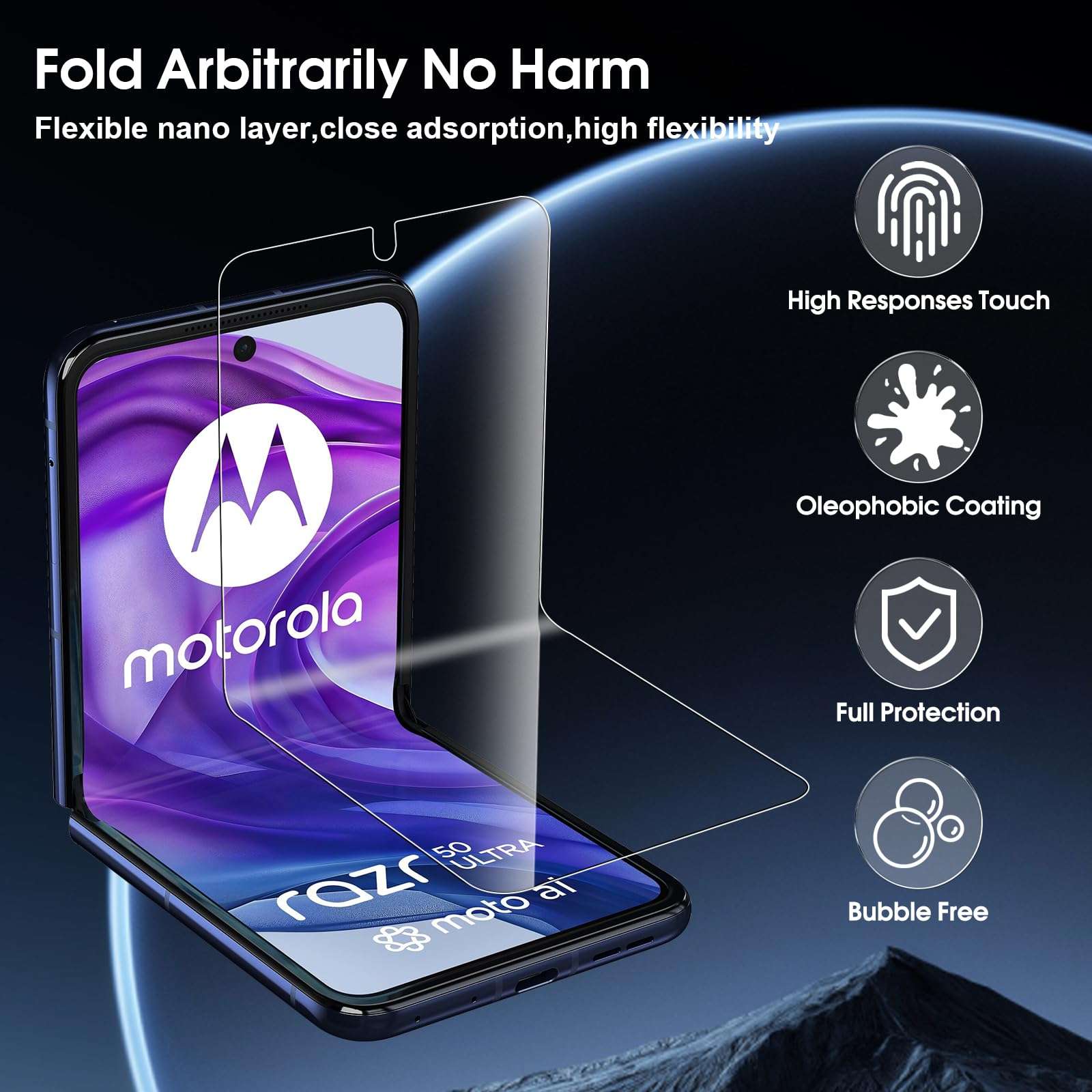 [2Set 6PCS] Motorola Razr 50 Ultra Screen Protector, 2 TPU Films + 2 Back Screen TPU Films + 2 Camera Lens Protecters, High Clarity, Anti-Scratch, Bubble Free, for Motorola Razr 50 Ultra 6