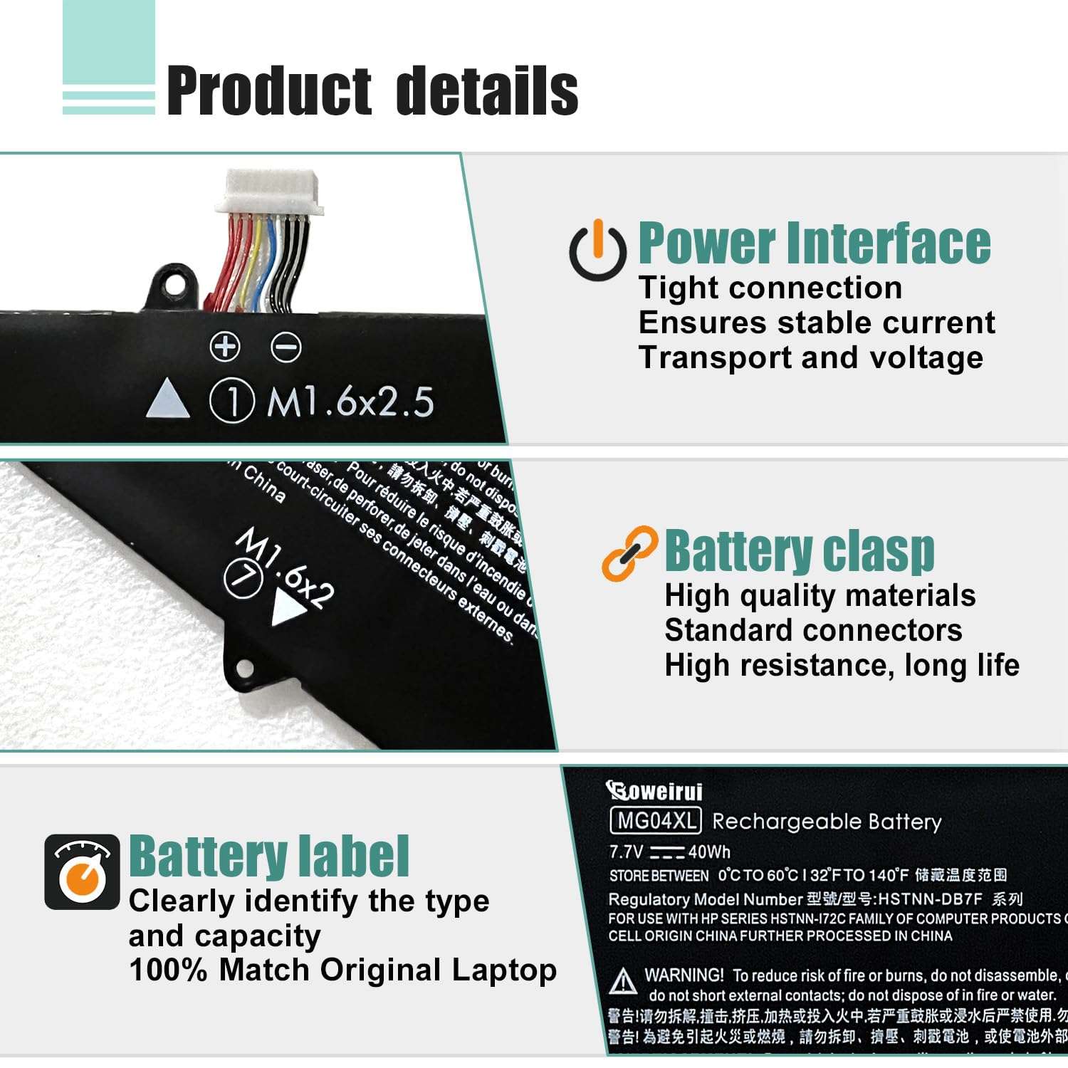 BOWEIRUI MG04XL 812205-001 Laptop Battery Replacement for Hp Elite X2 1012 G1 Series Laptop MG04 HSTNN-172C HSTNN-I72C 812060-2B1 812060-2C1 HSTNN-DB7F 7.7V 40Wh 4