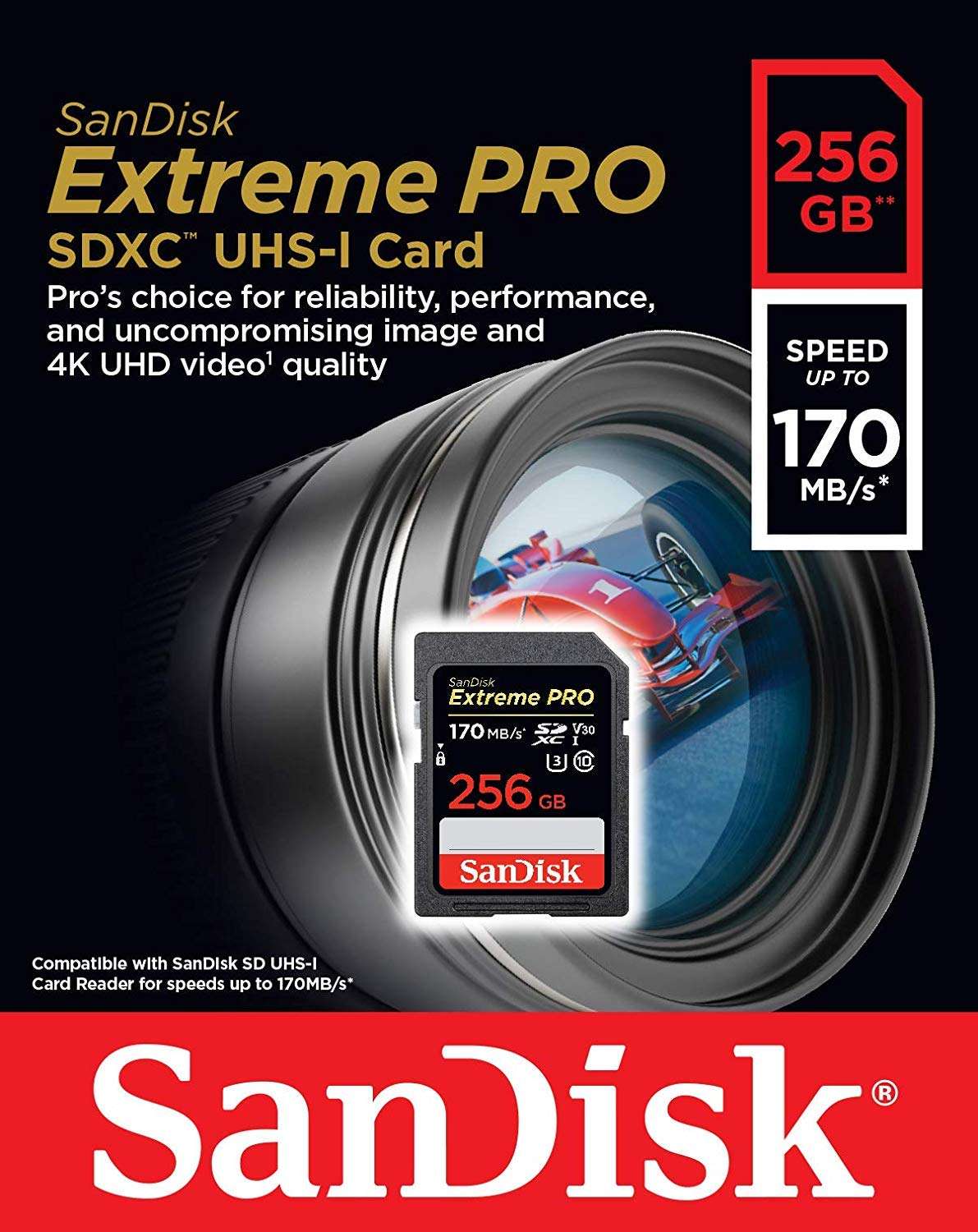 SanDisk 256GB SDXC Extreme Pro Memory Card Bundle Works with Olympus OM-D E-M10 Mark II, Pen E-PL9 Mirrorless Camera 4K V30 (SDSDXXY-256G-GN4IN) Plus (1) Everything But Stromboli TM Combo Card Reader 2