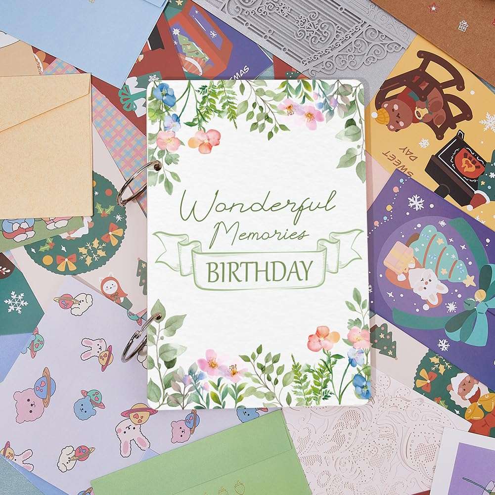 SUPERDANT Wonderful Memories Birthday Greeting Card Organizer Flowers and Plants Wedding Journal Birthday Cards Keeper Leaves Planner Card Holder Wooden Keeper Binder Photo Album Keepsake Gifts 6
