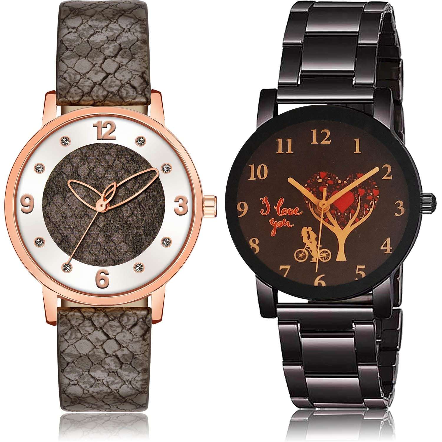 NEUTRON Party Wedding Simple Casual and I Love You Chain Analog Grey and Black Color Dial Girls Watch - GM365-GCPL17 (Pack of 2) 1