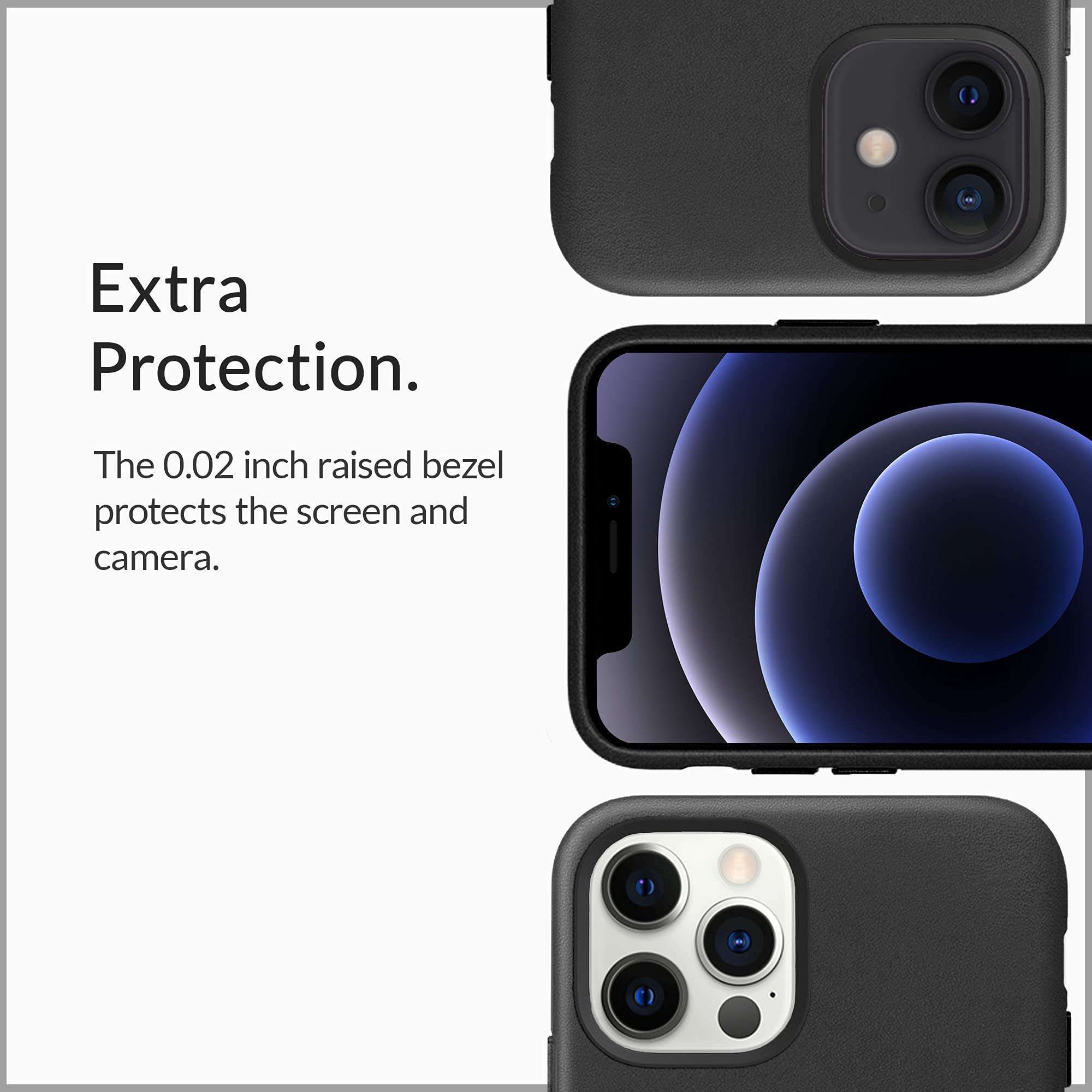 LONLI Classic - (for iPhone 12 | 12 Pro) - Genuine Nappa Leather Case with Built-in Magnets for MagSafe - (6.1 inch, Black) 4