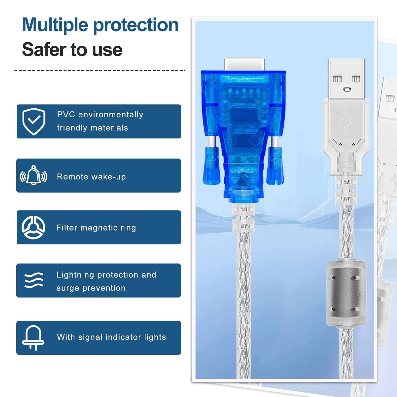 Buacoz USB to RS232 Serial Cable (16.4Feet) Connector DB9 RS232 Female Serial Port Industrial Adapter Supports Windows Series/Linux/MacOSX 3