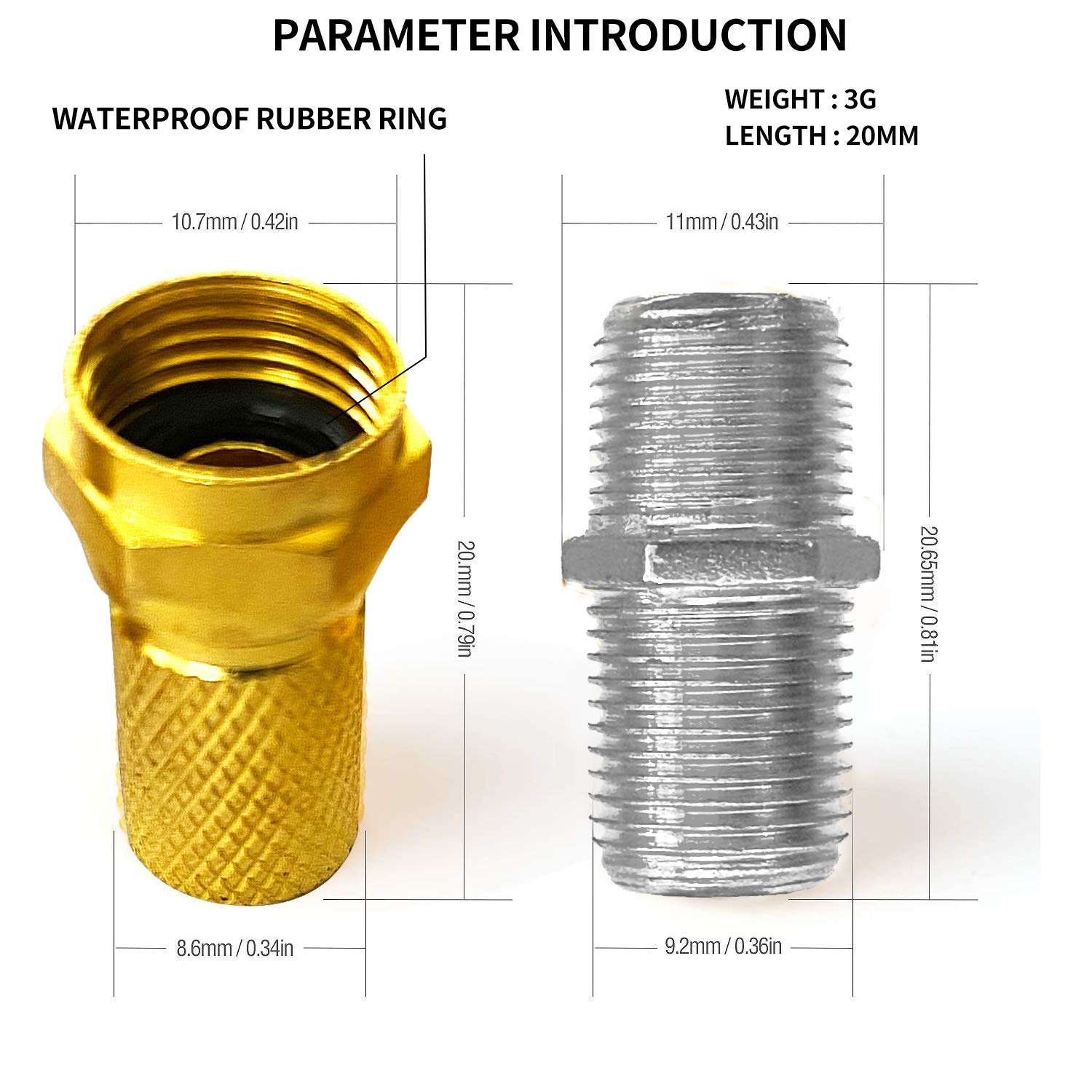 Young4us F Type Connector Kit for Coaxial Cable Extension/Repair, 8 Pcs RG6 Plug Connector and 4 Pcs Female Extended Connectors for Satellite TV Aerial Sky Virgin NTL Coaxial Cable, Pack of 12 2