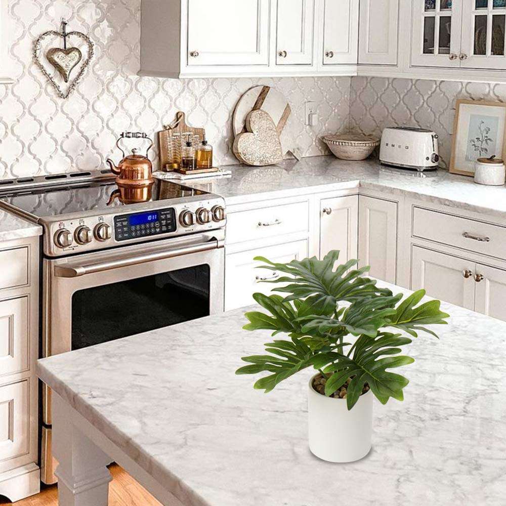 Briful Artificial Monstera Plant 13" Small Fake Plant in Ceramic Pot Potted Faux Plant Indoor for Home Bathroom Living Room Table Office Shelf Desk Decorations 5