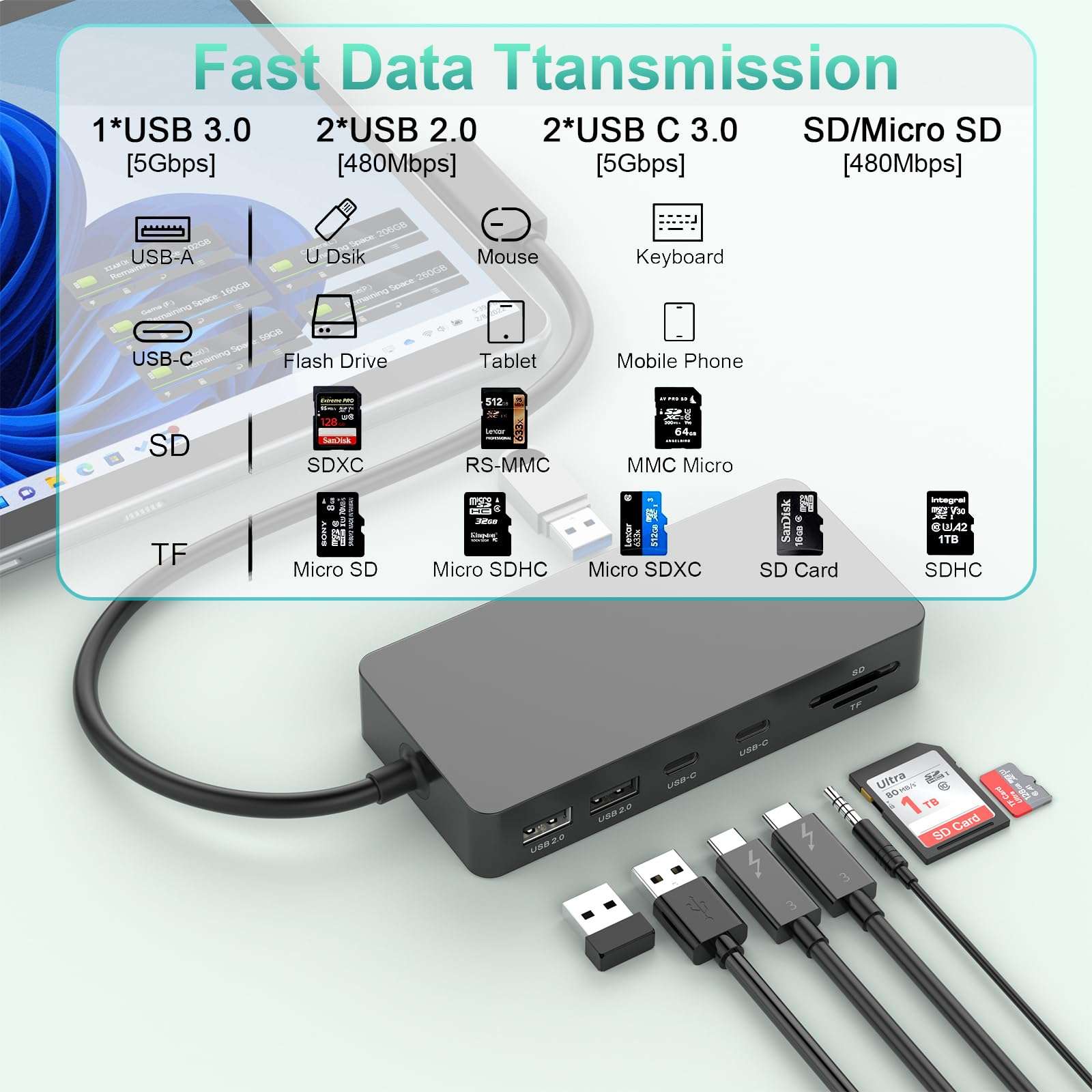 Microsoft Surface Dock - 11 in 1 Surface Docking Station with 4K@60HZ HDMI+VGA, Surface Pro Docking Station Power Supply for Surface Pro 11/10/9/8/X/7/6/5/4/3, Laptop Go, Laptop 6-1,Surface Book 3/2/1 5