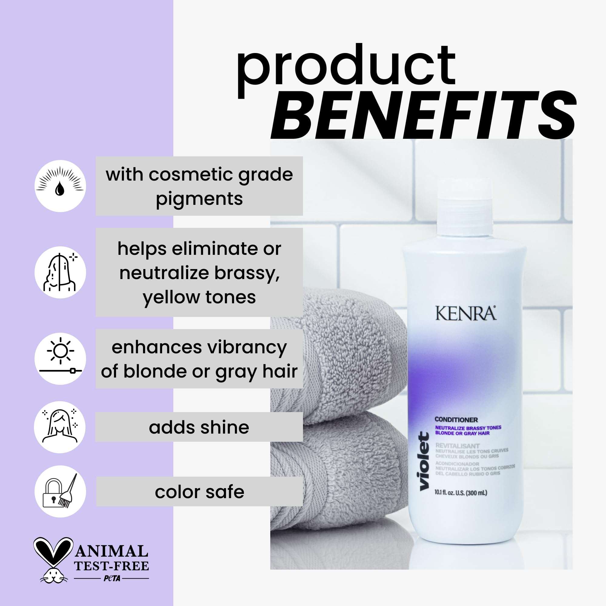Kenra Violet Conditioner | Eliminates Brassy Tones | Purple Pigment + Deposit | Neutralizes Yellow | Moisturizes Processed Hair | Enhances Vibrancy of Blonde or Gray Hair | Color Safe | 33.8 fl. oz. 3