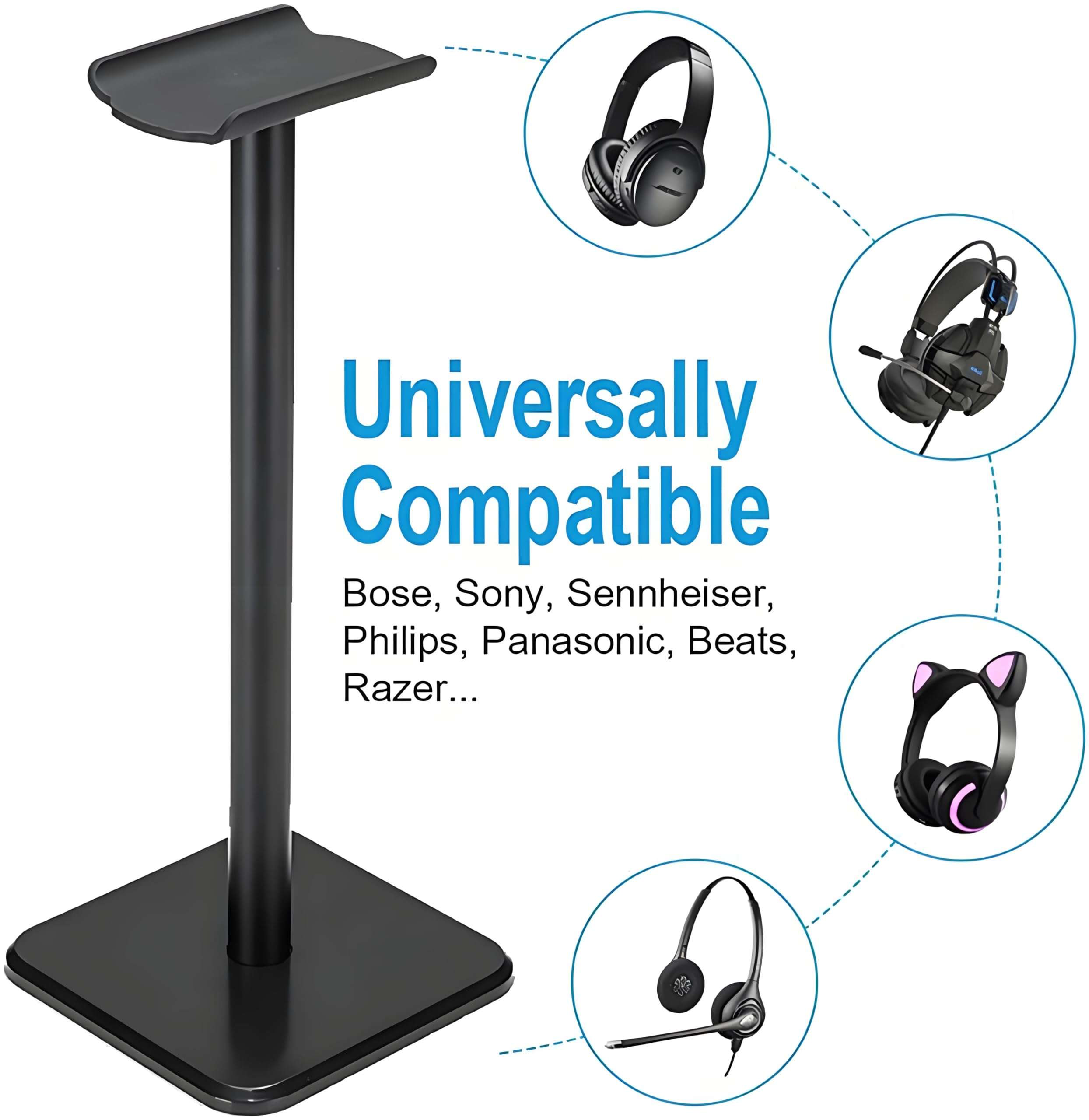 Headphone Stand, Universal Aluminum Metal Holder for AirPods Max, HyperX Cloud II, Xbox One, Turtle Beach, Sennheiser, Sony, Bose, Beats PC Gaming Headset Display & Bluetooth Headphones (Black) 6