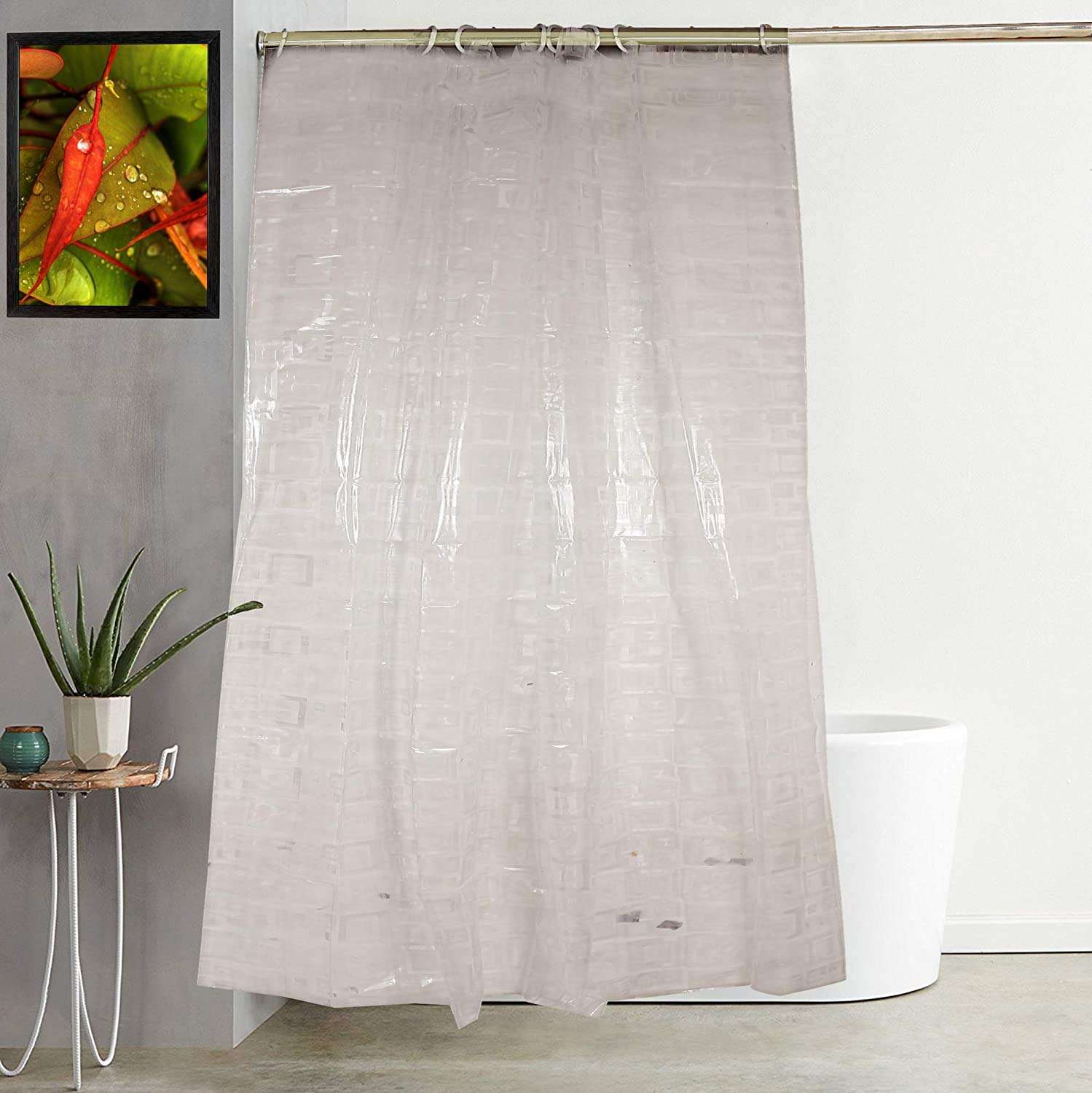 Heart Home PVC 7 Feet Shower Curtain with 8 Hooks (Transparent) CTHH01068 2