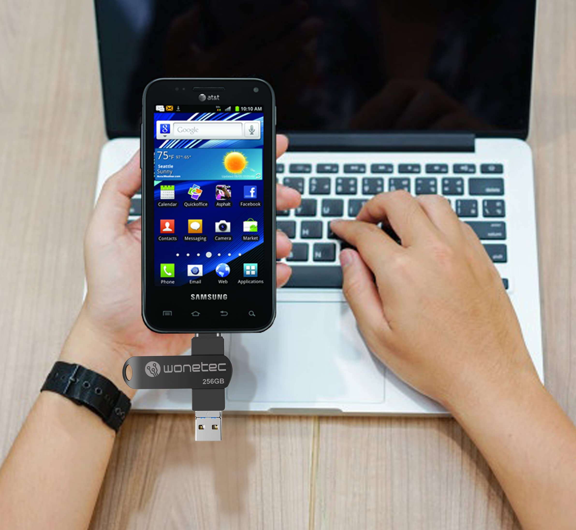 WONETEC 3 in 1 Flash Drive 3.0 for Android and iPhones, USB, Type-C and iOS Ports are Perfect for transferring Files Between /Androids/iPhones/Mac and Windows PC (256GB, Black) 4