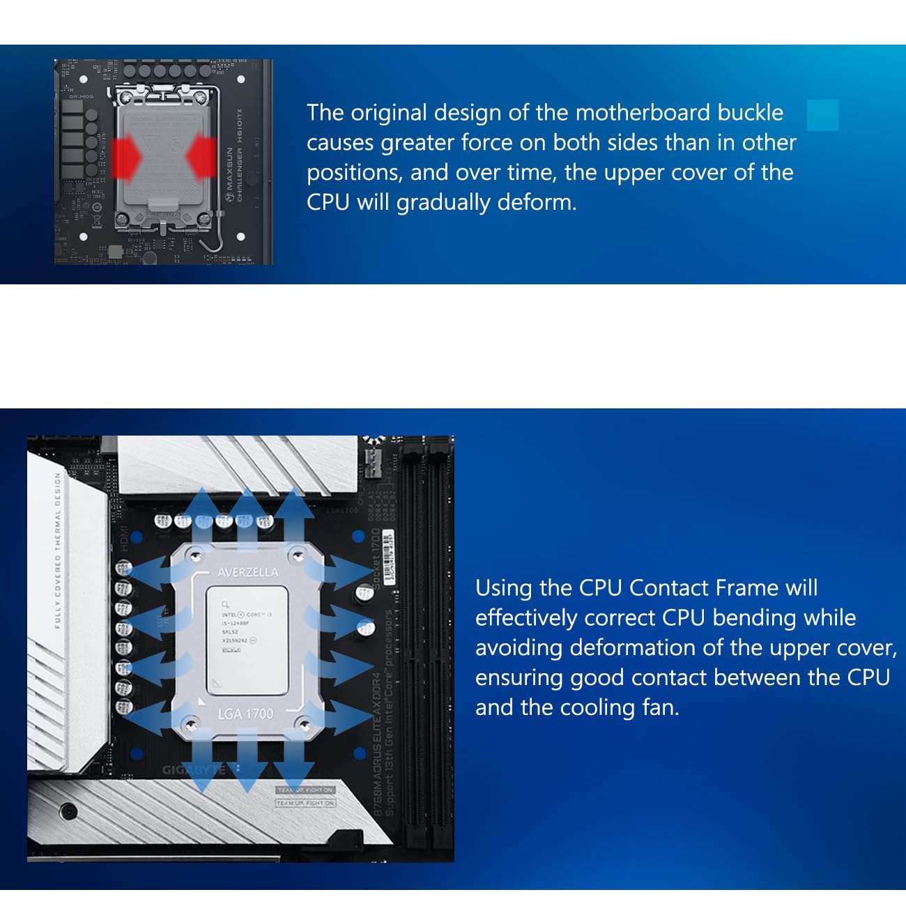AVERZELLA Anti-Bending Contact Frame Retrofit Kit for Intel 12th/13th/14th Gen CPUs, CNC Aluminum CPU Buckle, Compatible with LGA 1700 Socket Motherboards (with 2g 5.15W/MK CPU Thermal) (Silvery) 4