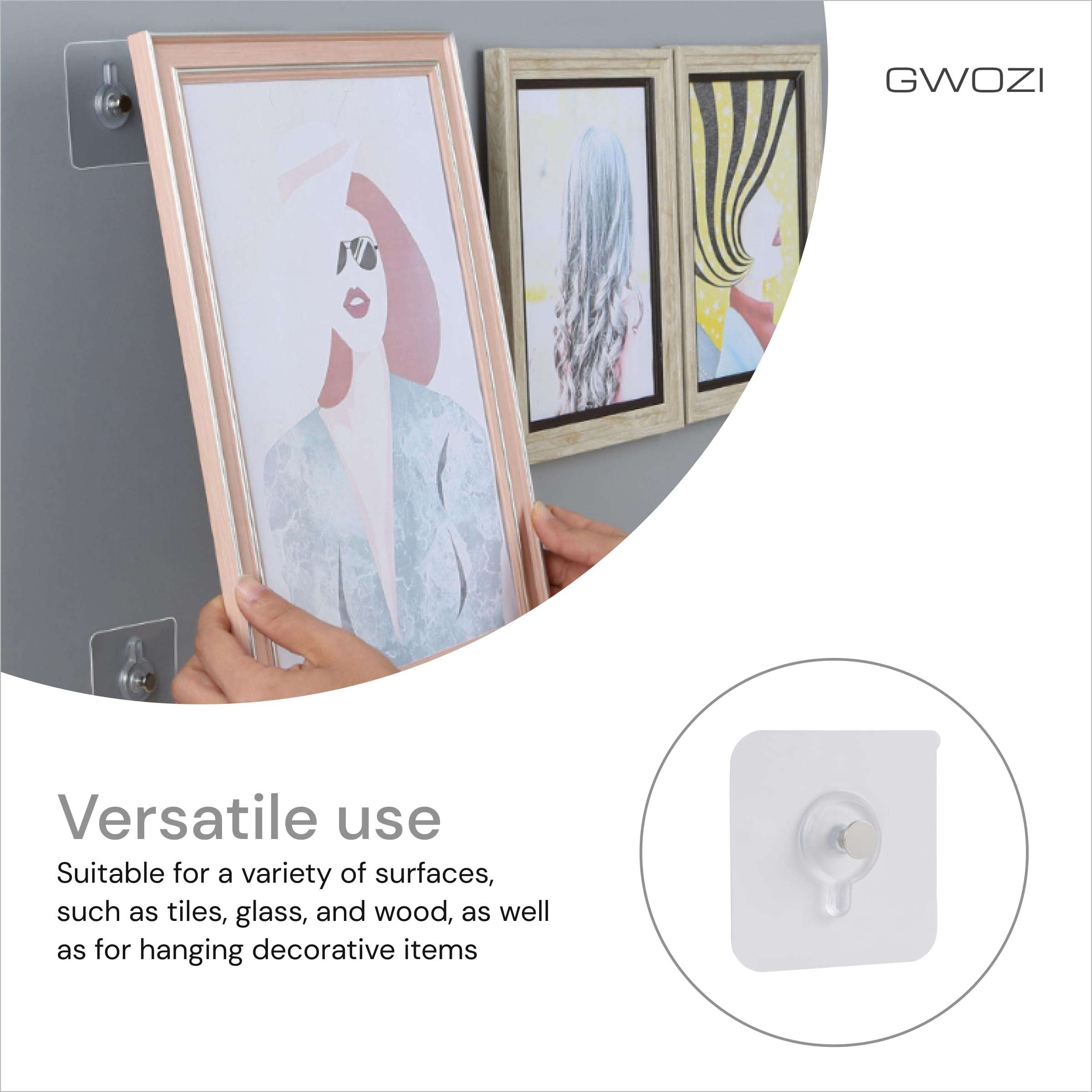 GWOZI Seamless Screws for Wall - Drill Free Adhesive Hooks 4 Pcs - Self Adhesive Wall Mount - Waterproof Screw Free Stickers for Hanging in Kitchen, Bathroom and Office, Transparent 5
