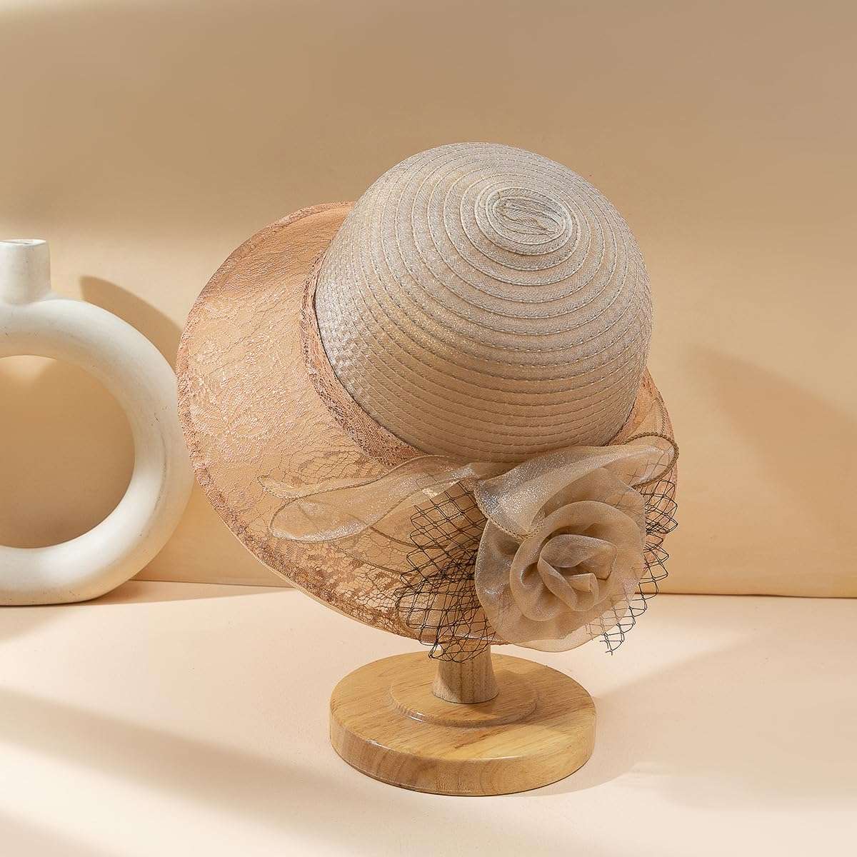 Lady Polka dots Organza Fascinator Sun Hats Women Kentucky Wide Brim Derby Bowler Hat for Tea Party Church Wedding Size:S-M 4