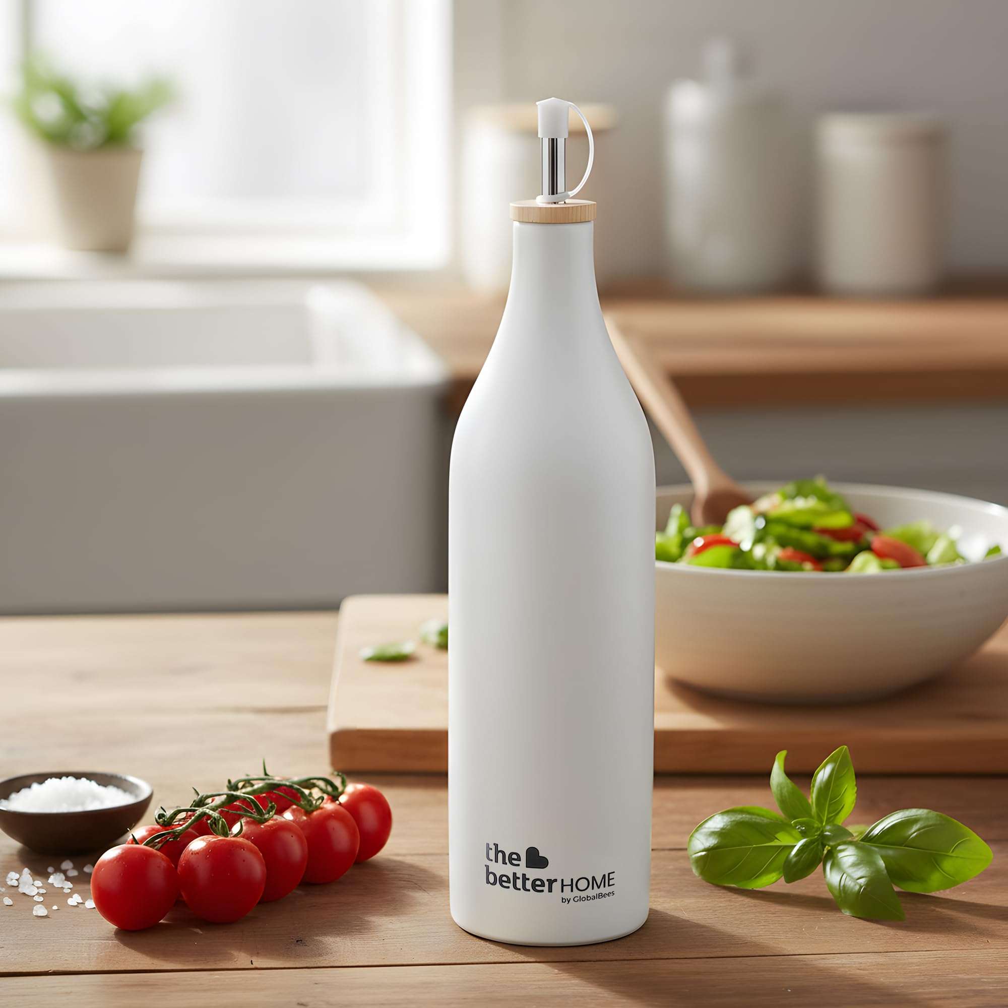 The Better Home Matte Black Ceramic Bar Accessories Bottle Pour Spouts | 750ml Capacity Leakproof Airtight Drip-Free Spout Wooden Stopper Lid Odor Resistant Stain Resistant Modern Design |