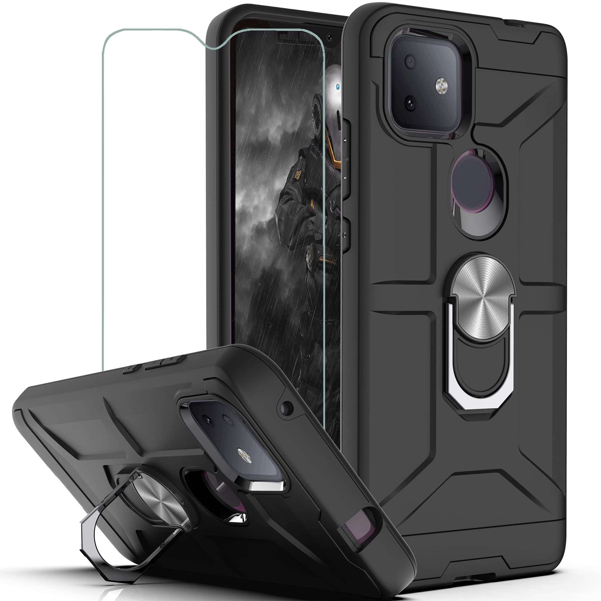 YmhxcY T-Mobile Revvl 4 Plus Case TCL Revvl 4 Plus Case with HD Screen Protector 360 Degree Rotating Ring Kickstand Holder Dual Layers of Shockproof Phone Case TCL Revvl 4 Plus (6.5")-ZS Black 1