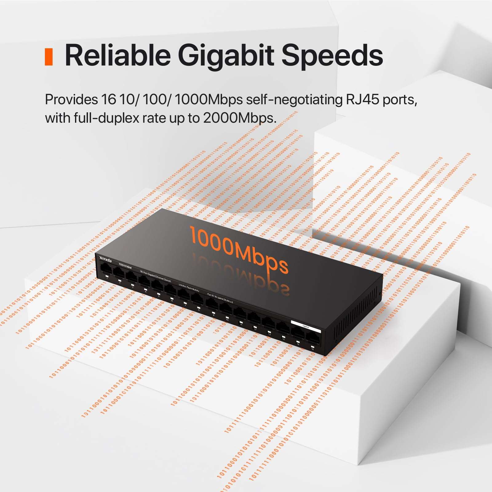 Tenda TEG1116M 16 Port Gigabit Switch, Unmanaged Ethernet Switch with Traffic Optimization, Plug & Play, Fanless & Metal Design Network Switch, Limited Lifetime Protection 4