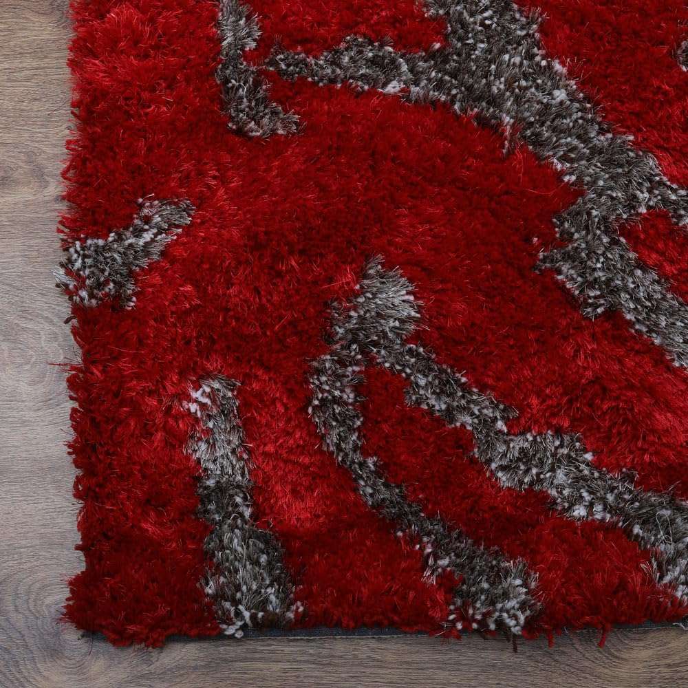Hand Tufted SHAG Polyester ECO-Friendly Area Rugs - 4'x6', Rectangle, Red Beige, Abstract Modern Design, High Pile Thick Handmade Anti Skid Rugs for Living Room K00078 6