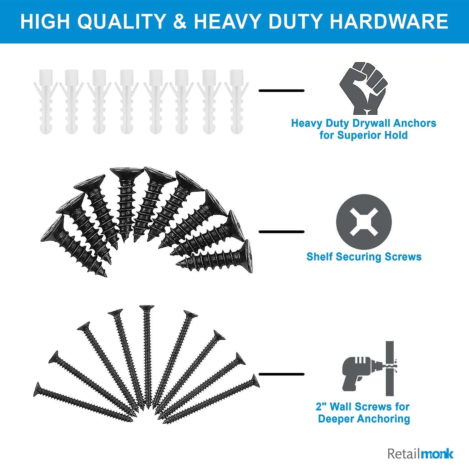 Retailmonk L Shaped Wall Shelf Angle Brackets with Screws, Heavy Duty Black Wall Shelves Metal Brackets - Powder Coated Steel Angle Bracket for Wall Shelf - (16 x 11 x 2.5 cm) - 6 PCs 5