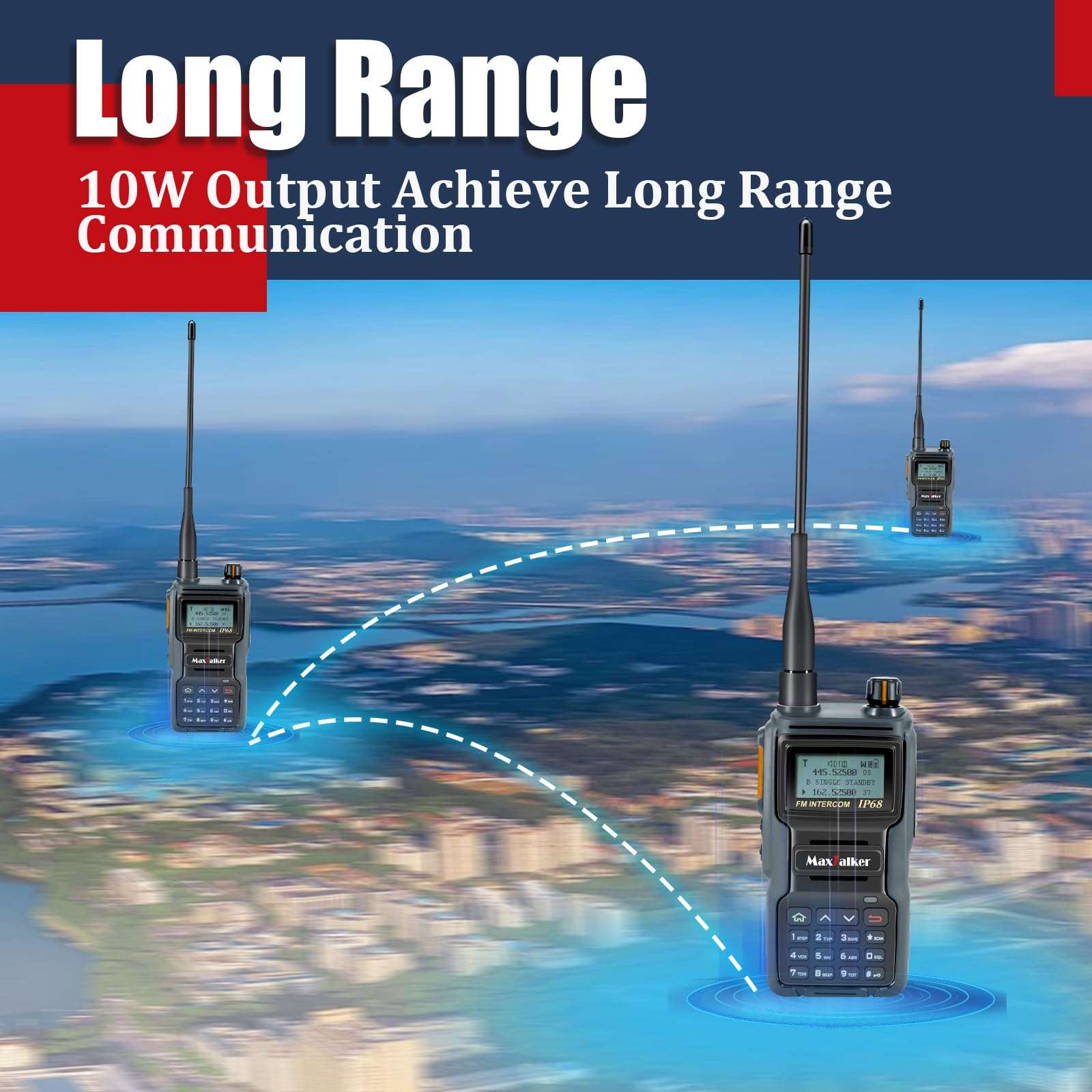 MaxTalker TK-W70 Ham Radio Long Range 10W, GMRS Handheld Radio with Programming Cable, Multi-Band Two Way Radio with 2100mAh Battery, NOAA, IP68 Waterproof Ham Radio 3