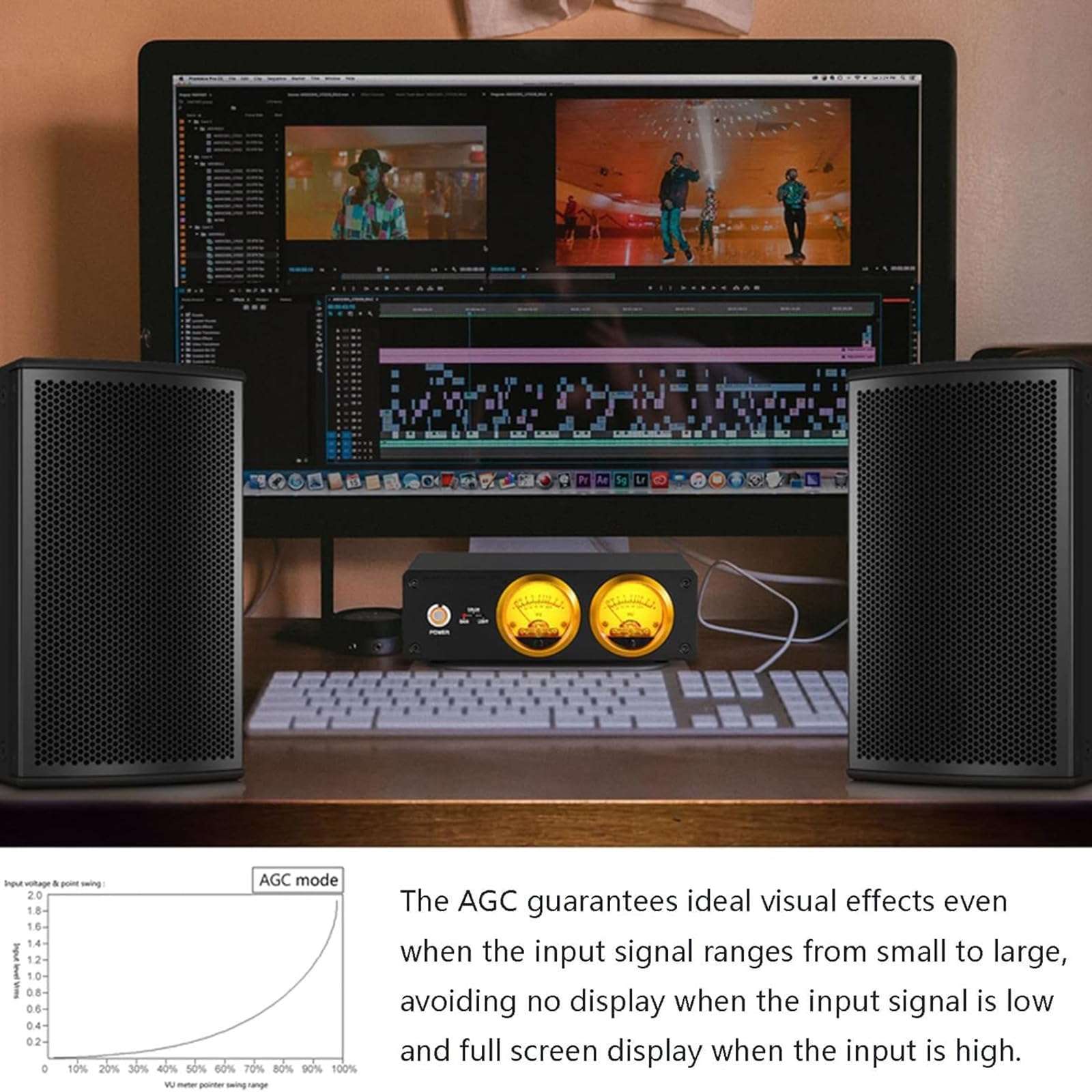 IEVEDIVB Dual Analogue VU Meter, Audio Switch Box with DB Panel Display, RGB Sound Level Display, Multiple Colours/Brightness/Amplification Can Be Adjusted Freely, for Home Cinema 4