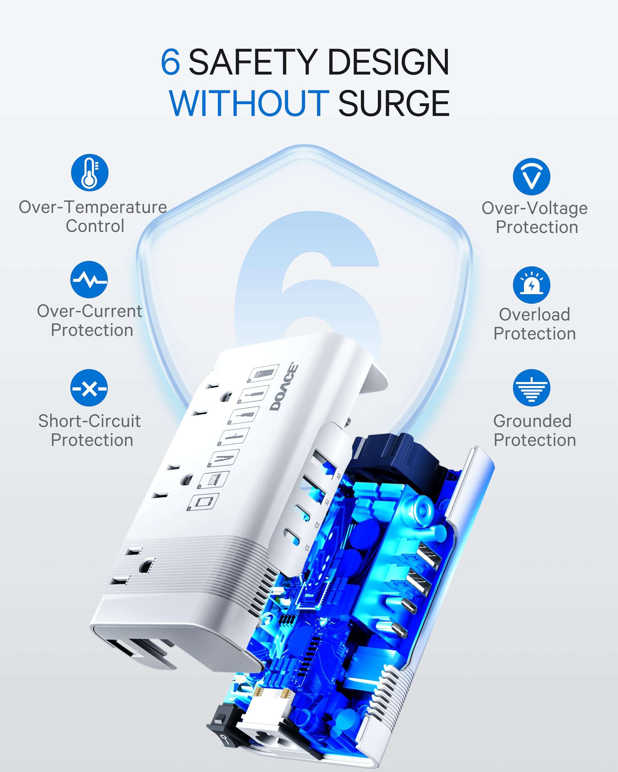 DOACE 220v to 110v Voltage Converter US to Europe: 350W 220 to 110 Voltage Converter for European Travel - International Power Adapter Plug Combo Step Down Transformer White 6