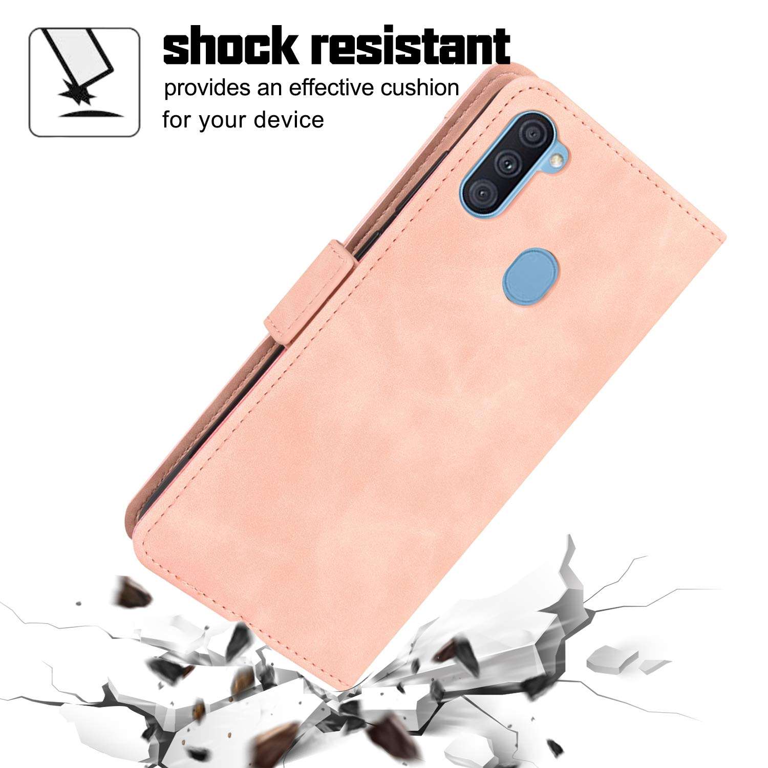 FengXinZi Compatible with Samsung Galaxy A11 Wallet Case with Card Holder, ID Credit Card Slots Anti-Scratch Shockproof Protective, Heavy Duty Premium PU Leather Stand Kickstand samsunga11case Pink 5