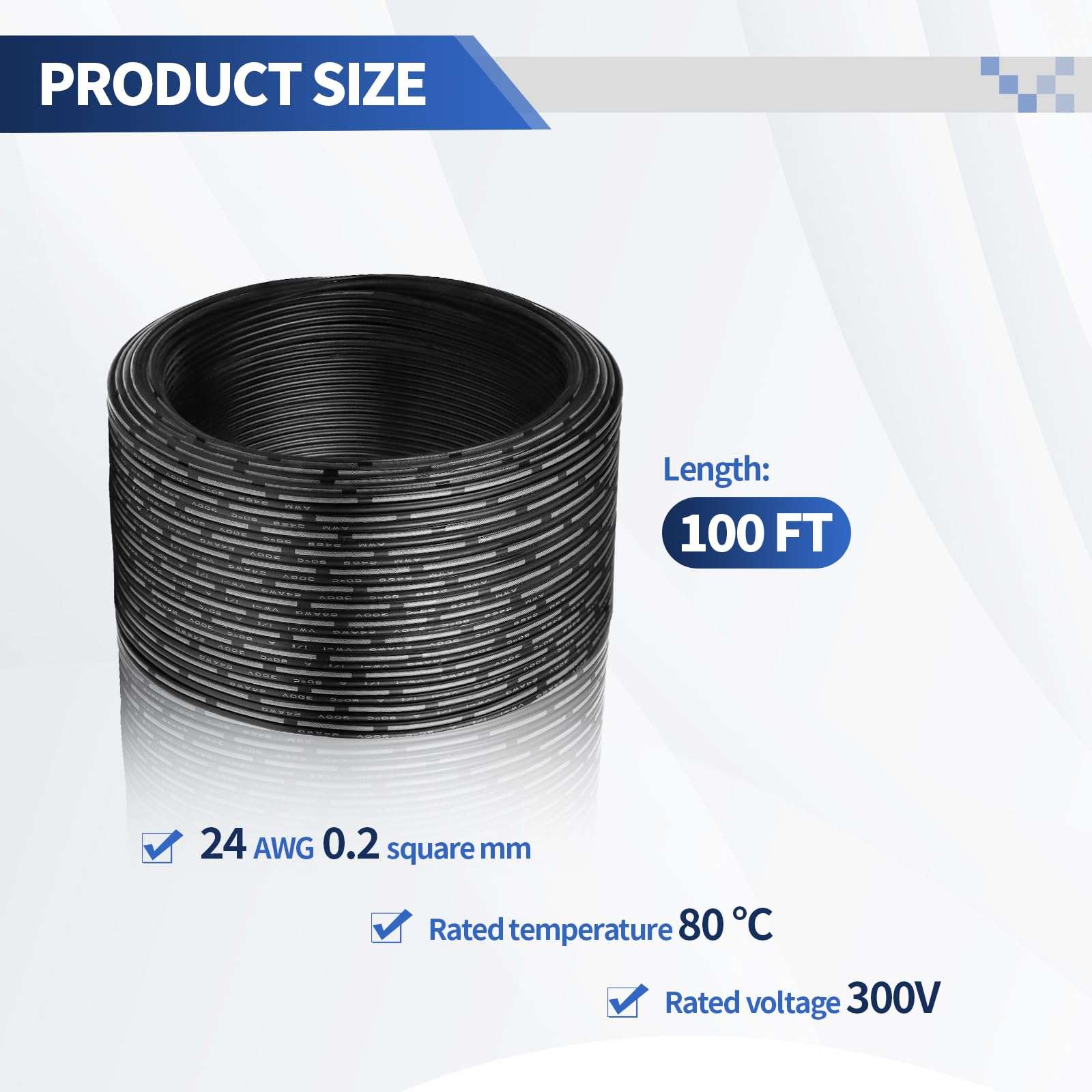 100 FT 24 AWG Universal Garage Door Wire, 2-Conductor Garage Door Sensor Wire, Garage-Doors Opener Wires for Control Station and Sensor, Low-Voltage Applications, Intercoms, Thermostat Controls(Black) 3