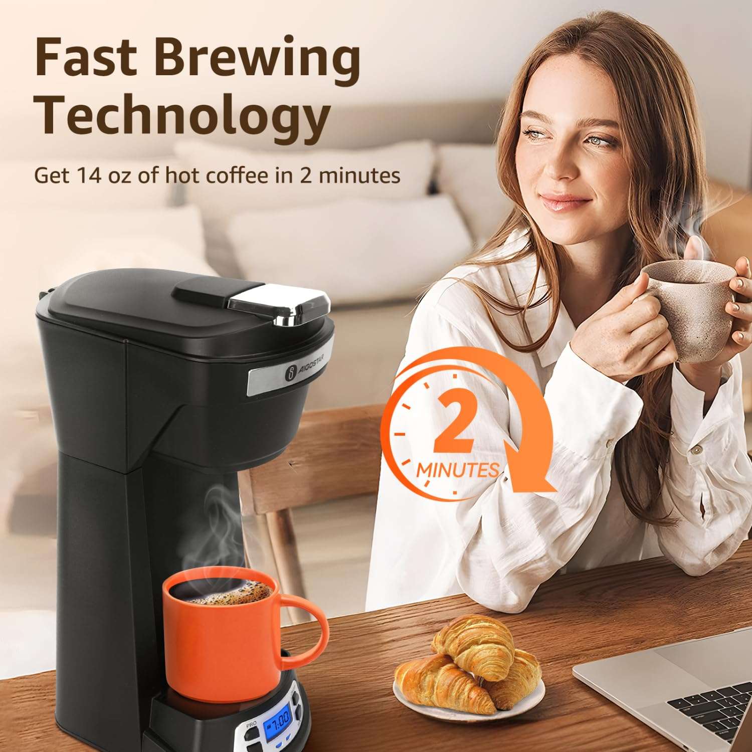 Aigostar Single Serve Coffee Maker for K Cup and Ground Coffee, 24H Timer, 6 to 14 Oz Brew Sizes, Single Cup Coffee Maker with Self-Cleaning, Fits Travel Mug, Fast Brewing Capsule Coffee Machine,Black 5