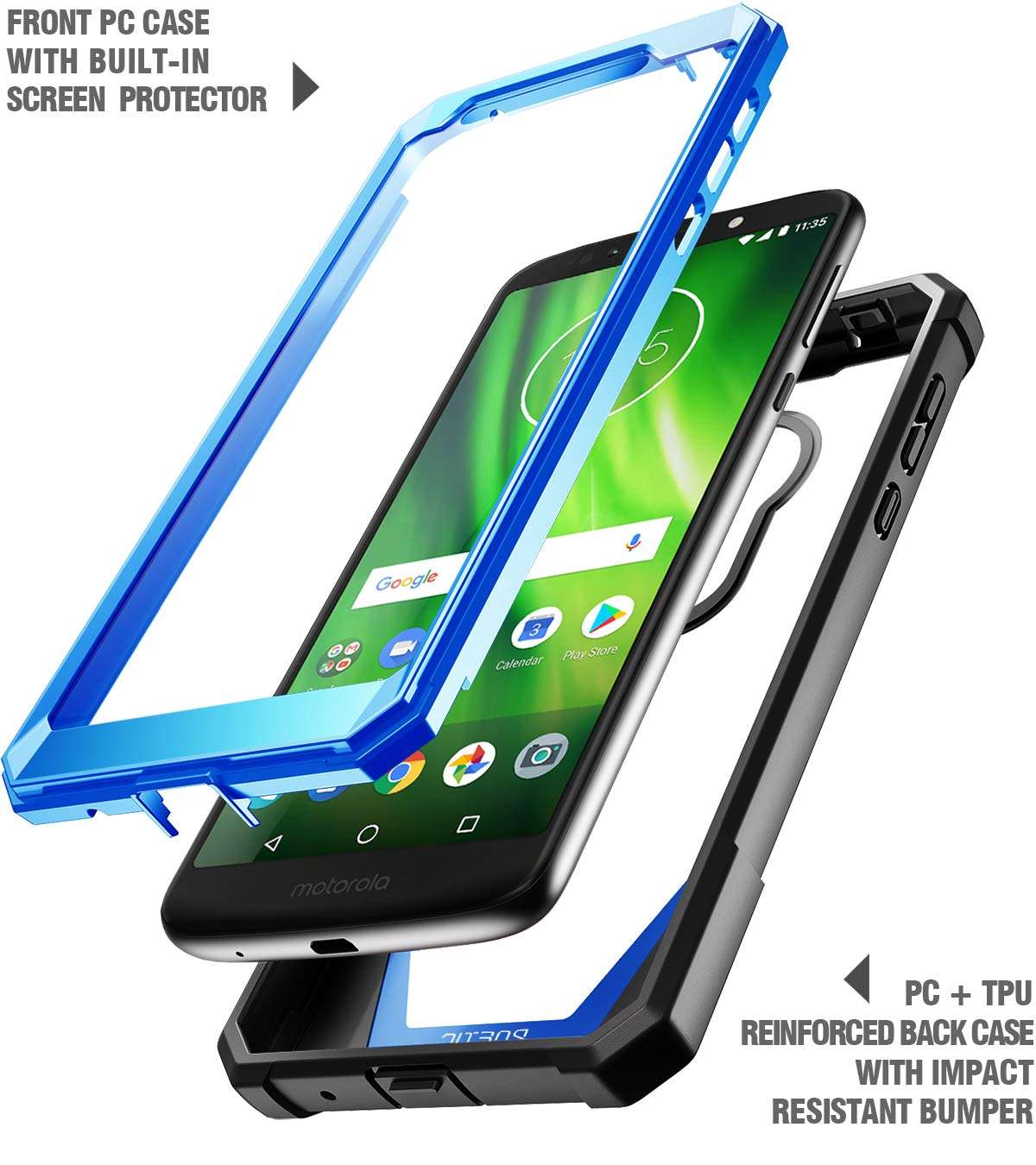 Moto G6 Play Case, Moto G6 Forge Case, Poetic Guardian [Scratch Resistant Back] Full-Body Rugged Clear Hybrid Bumper Case with Built-in-Screen Protector for Moto G6 Play/Moto G6 Forge Blue 4