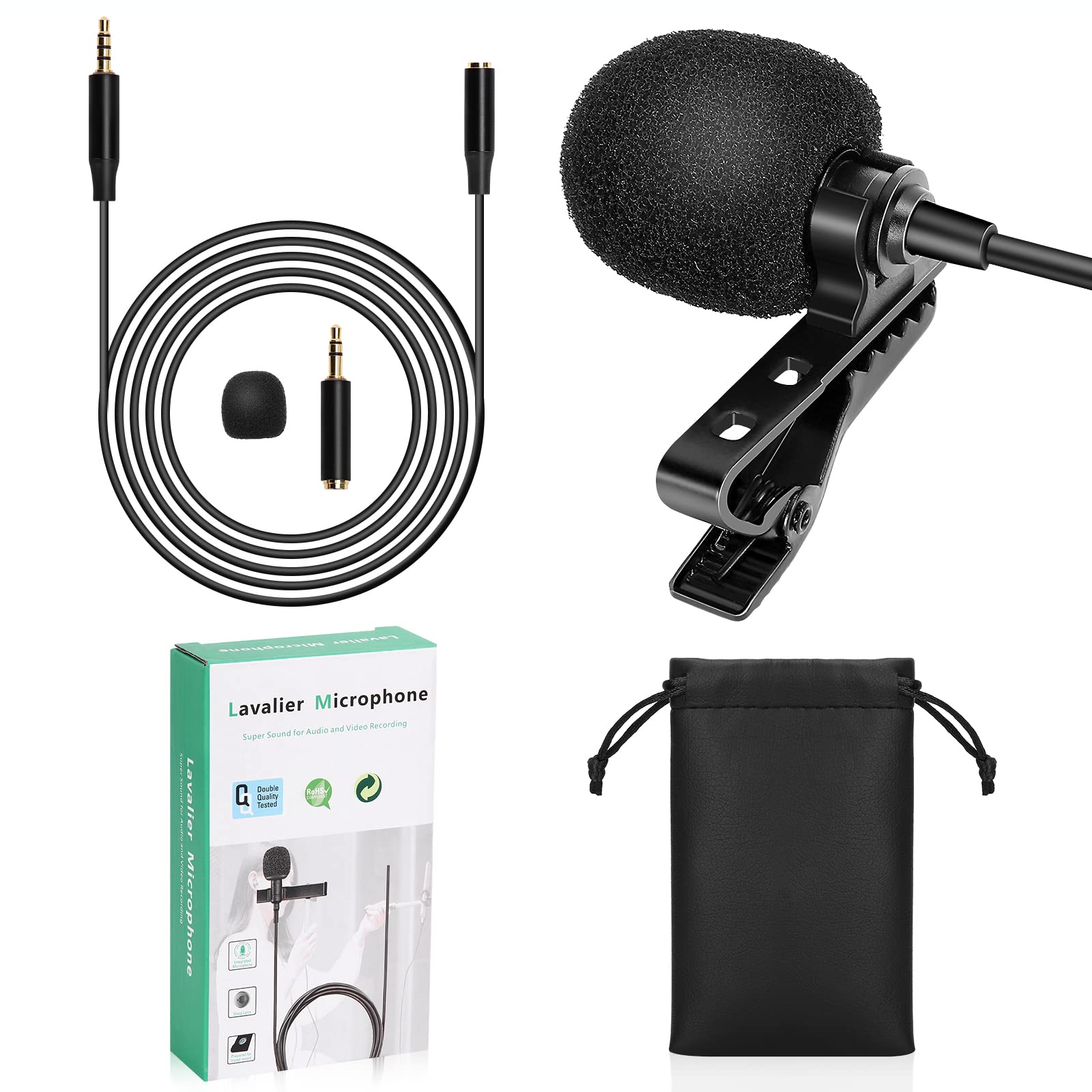 Professional Grade Lavalier Lapel Microphone for BLU Grand M2 LTE Compatible with iPhone Phone or Camera Blogging Vlogging ASMR Recording Video Tiny Shirt Microphone with Easy Clip On System