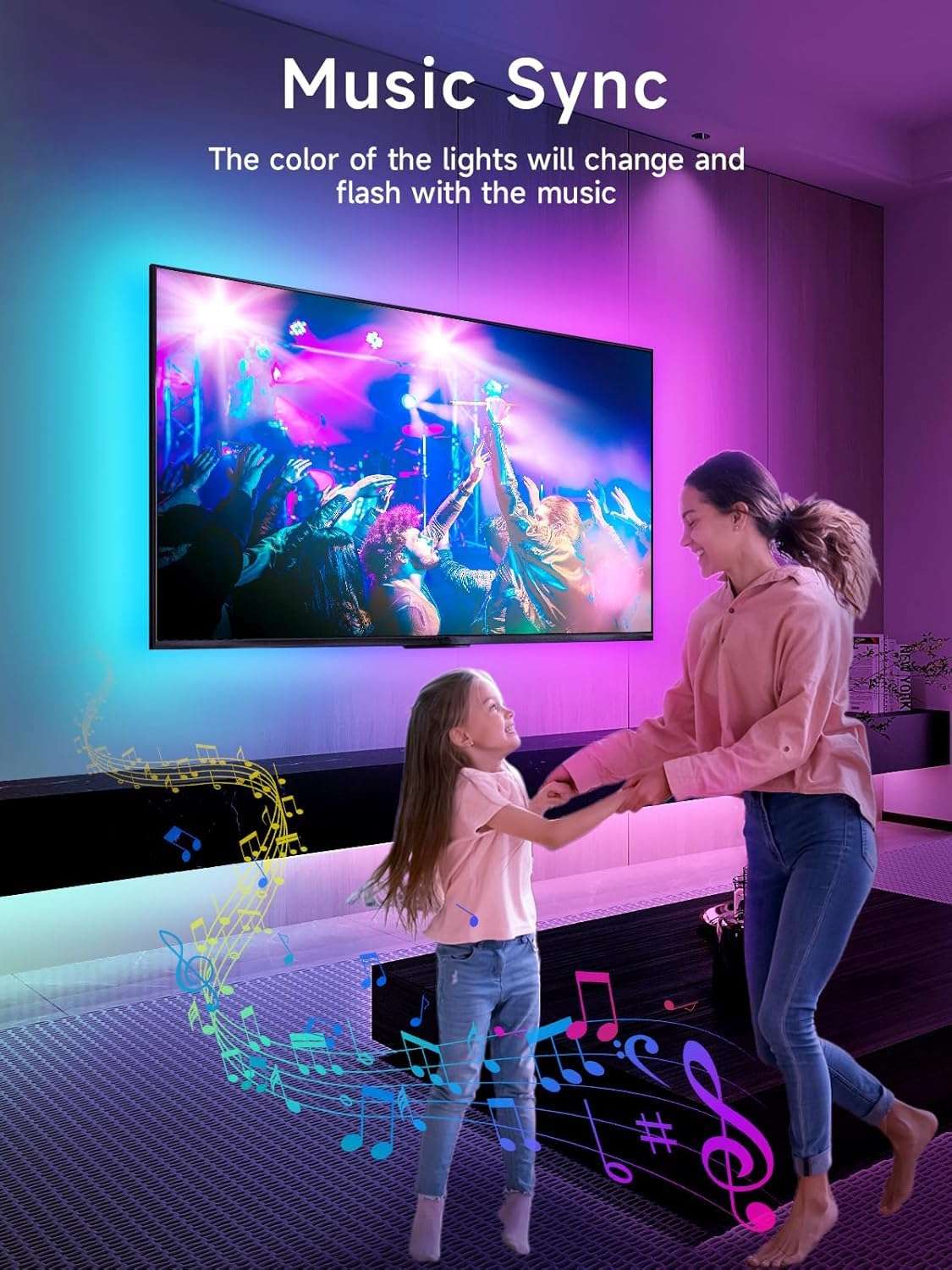 Gesto RGB LED Strip Light TV Backlight with App & Remote | 5V USB Powered Music Sync Light for 16-40" TV,PC,Laptop & Monitor | Multicolor Bias Lighting Kit for Gaming, Movies & Home Decor- 2 Meter 5