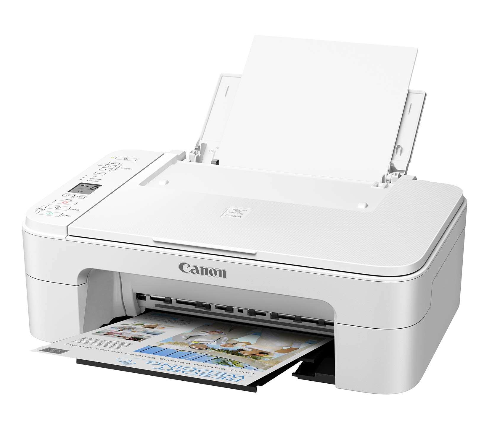 BROAGE Canon_PIXMA TS Series White Wireless All-in-One Inkjet Printer - 3 in 1 Print, Scan and Copy - up to 4800 x 1200 Resolution, 1.5 Segment LCD Display 64GB Flash Drive + 3FT Printer Cable 3