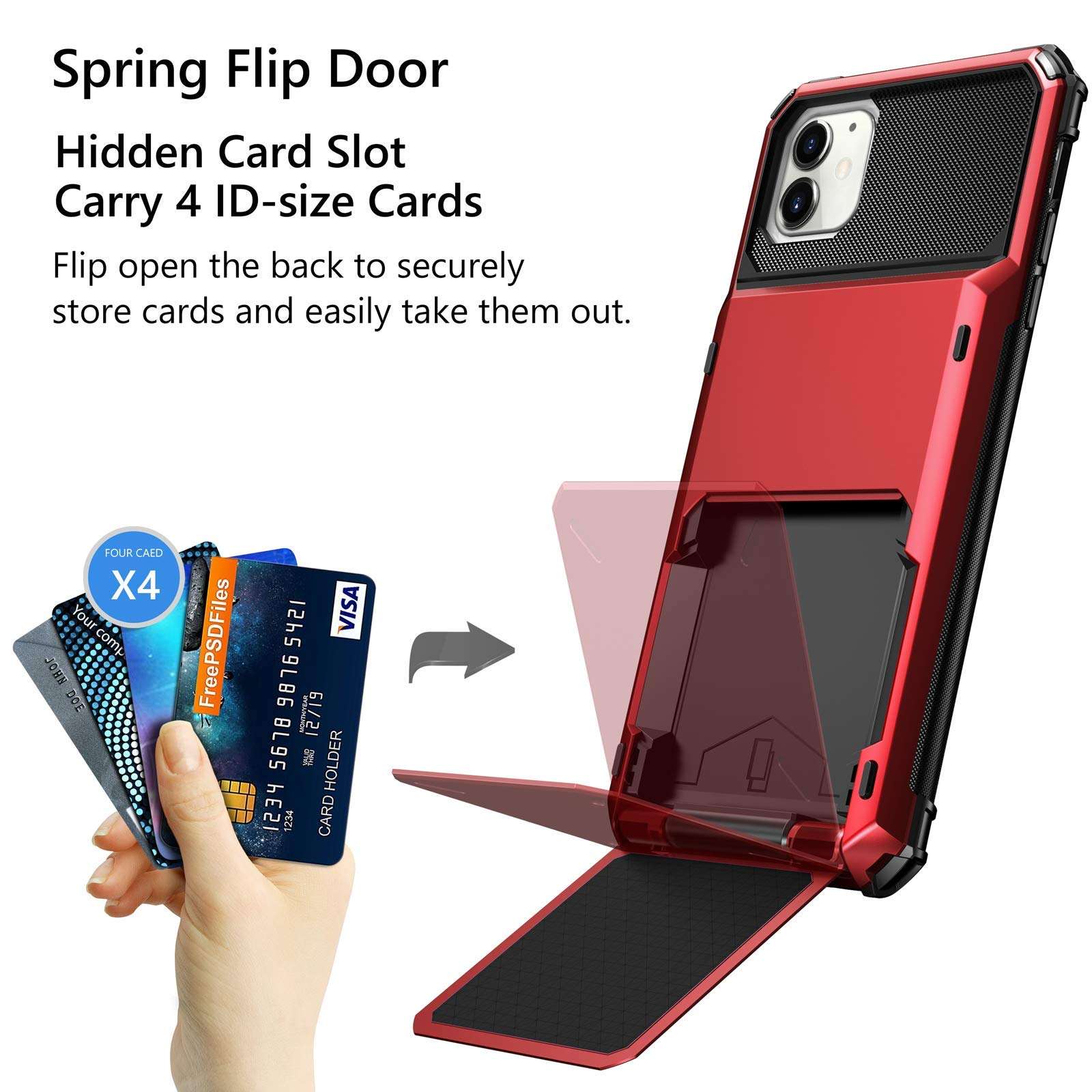 Vofolen Compatible with iPhone 12 Mini Case 5G Wallet 4-Card Slot Credit Card Holder Flip Door Hidden Pocket Anti-Scratch Dual Layer Hybrid TPU Bumper Armor Protective Hard Shell Cover Red 3