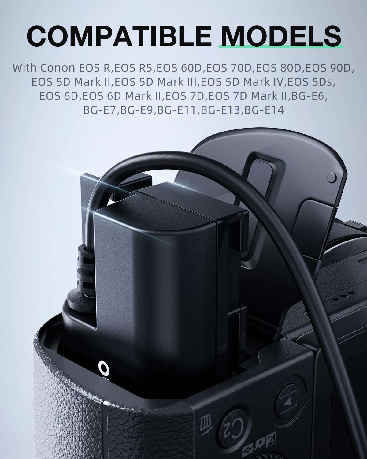 llano LP-E6 LP-E6N LP-E6NH Dummy Battery AC Power Adapter Kit Compatible with Canon EOS R6/R7 Mark II, 5D/6D/7D Mark II/III/IV, 60D/70D/80D/90D Continuous Power Supply for Studio Shoots 4