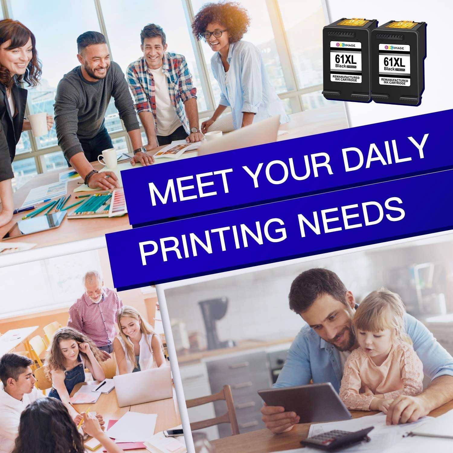 GPC Image Remanufactured Ink Cartridge Replacement for HP Ink Cartridge 61 61XL Ink to use with Envy 4500 Envy 5530 5535 Deskjet 1000 1010 1510 2540 Officejet 2620 4630 4635 (2 Black) 6